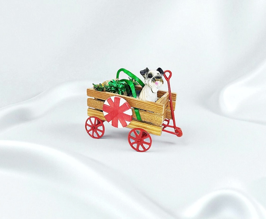 Dog in Miniature Wagon Holiday Ornament 