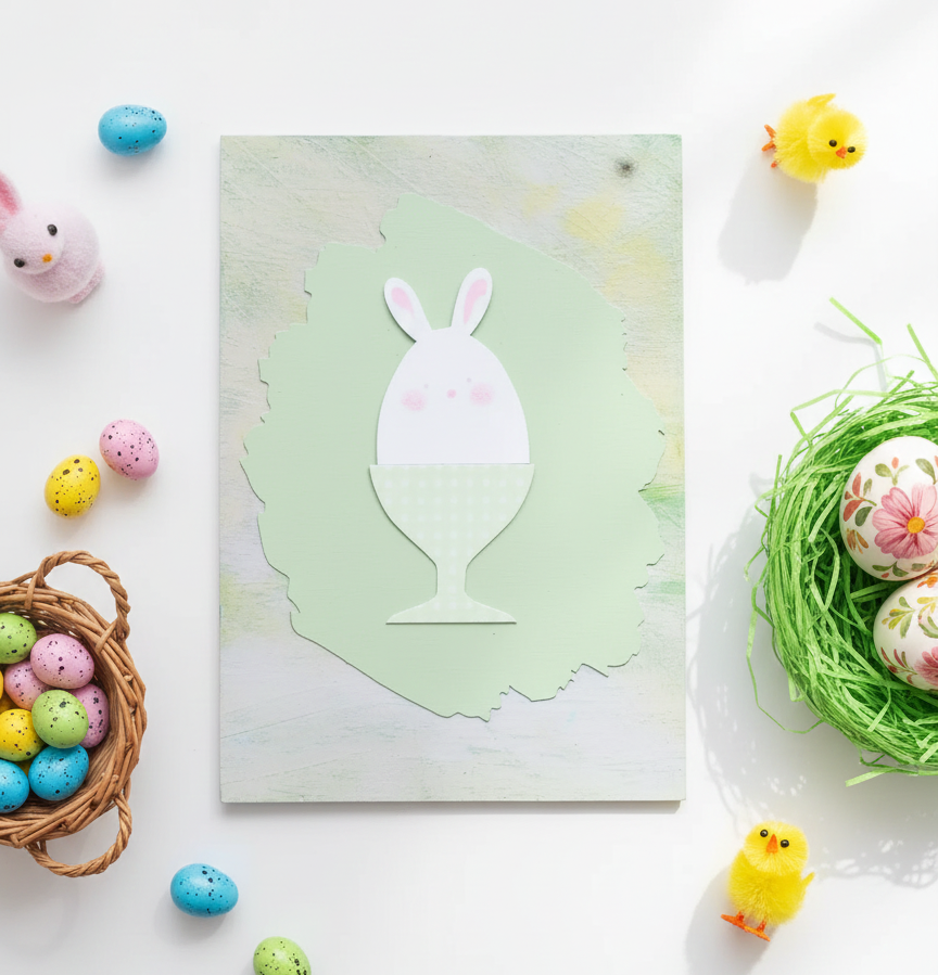 Handmade Easter Bunny in Egg Cup Easter Greeting Card