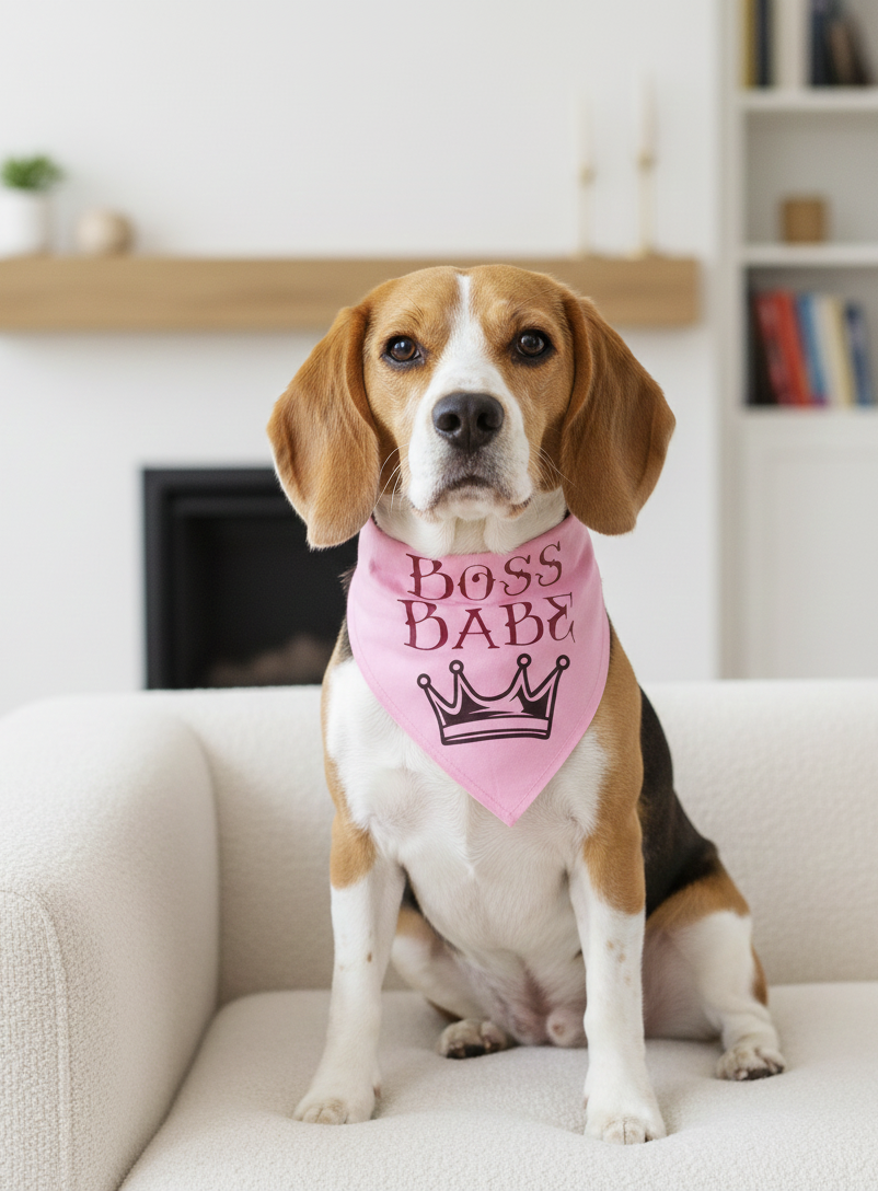 Medium Pink Boss Babe with Crown Dog Bandana 