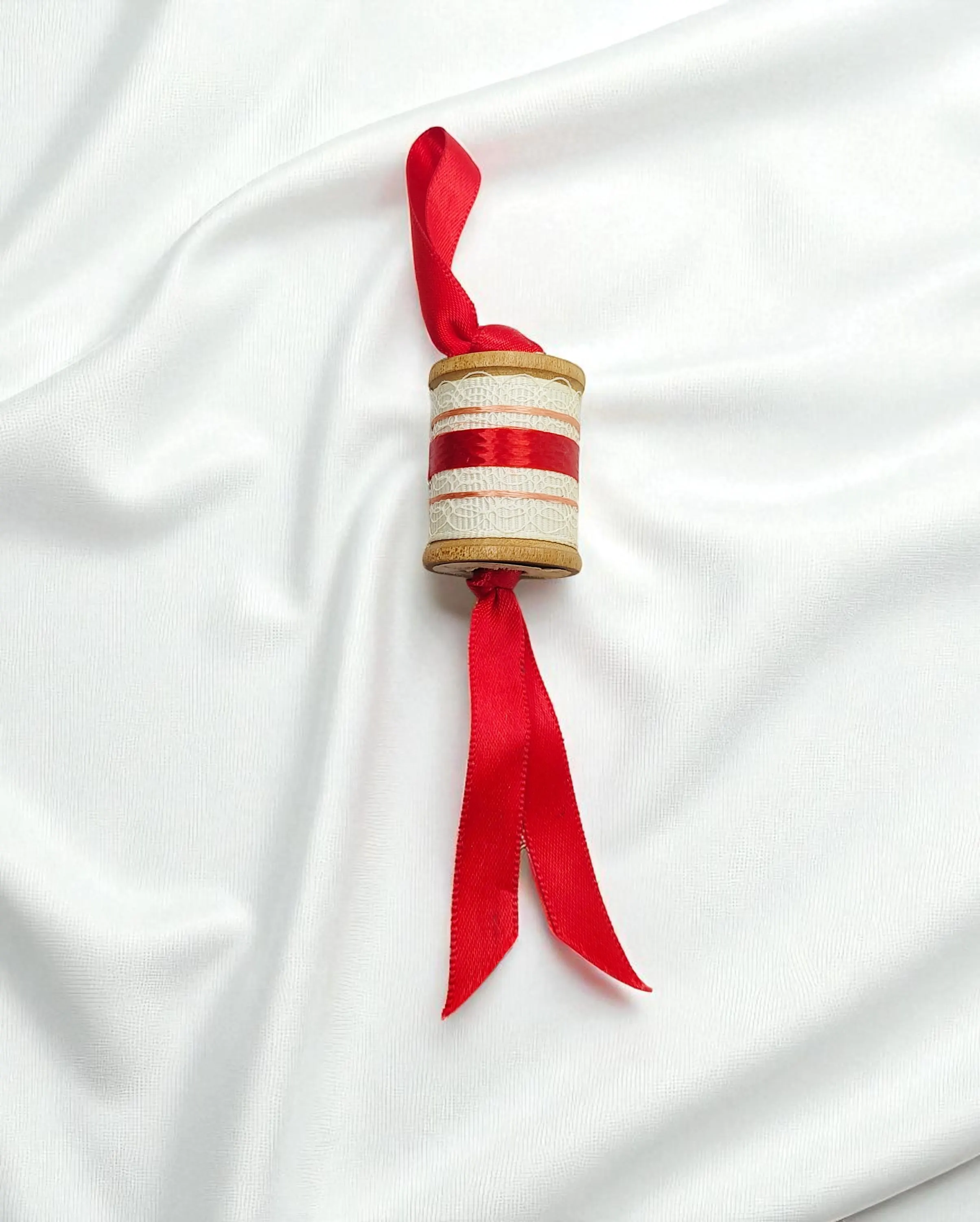 Wooden Decorative Pink & Red Spool Ornament