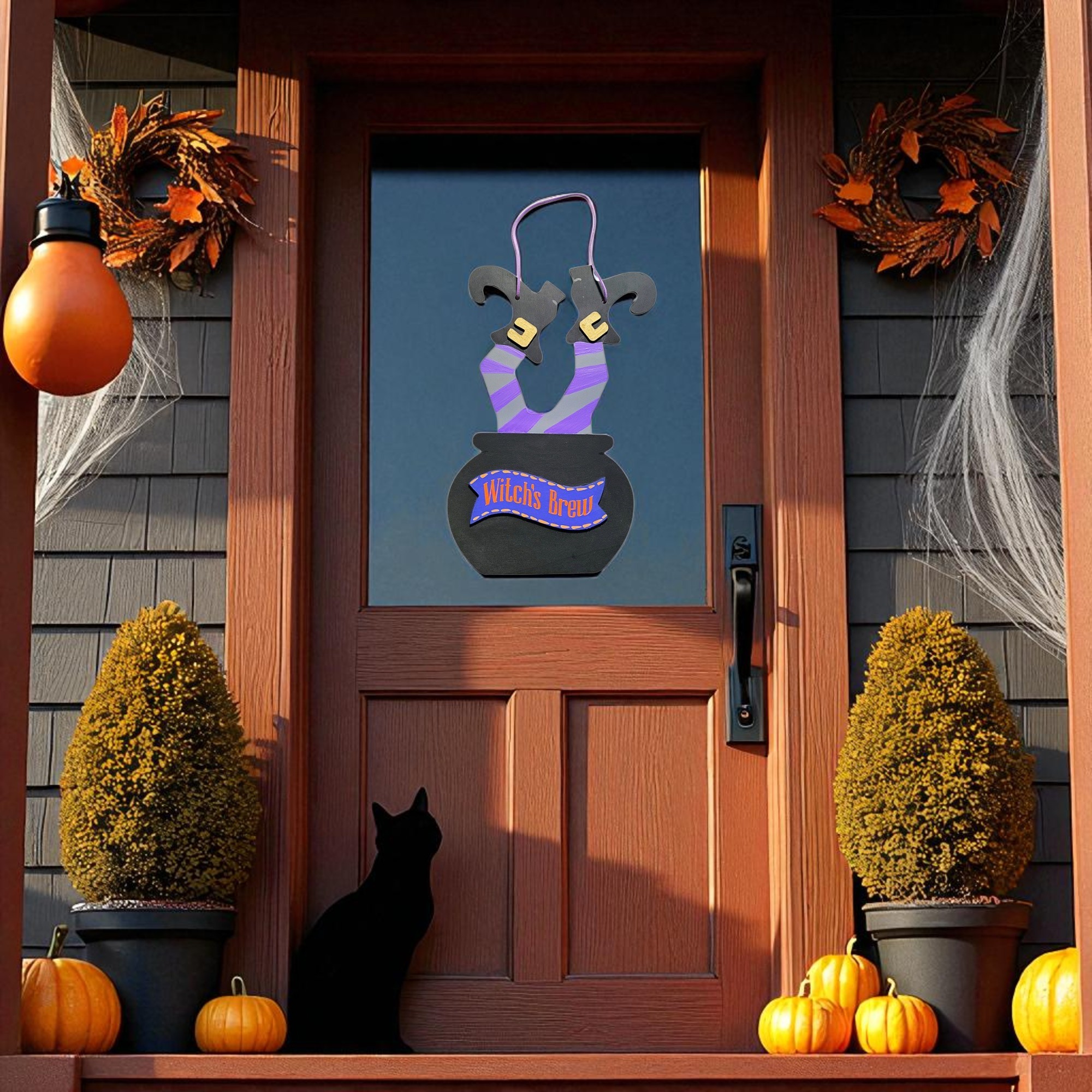 Wooden Witch's Brew Halloween Door Hanger