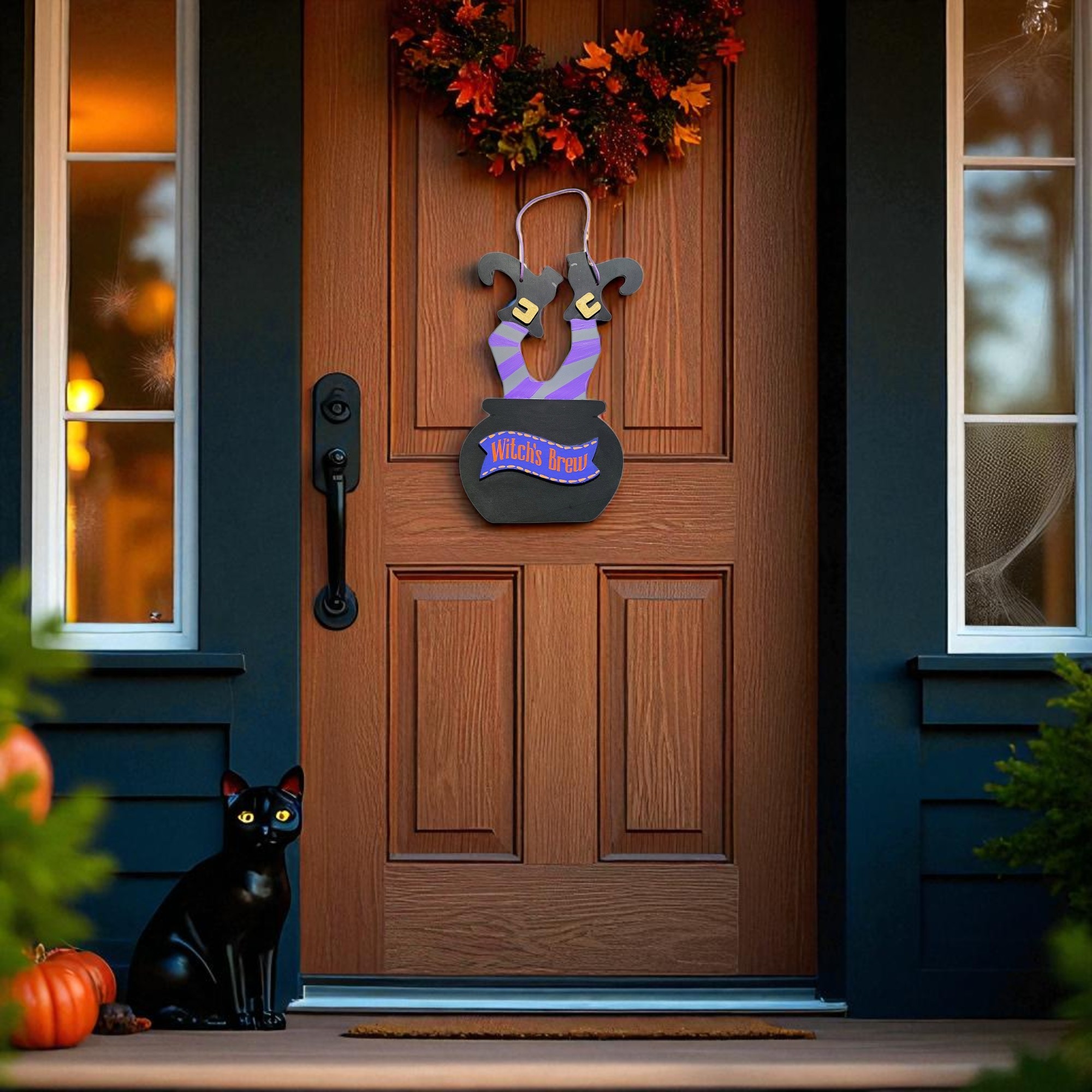 Wooden Witch's Brew Halloween Door Hanger