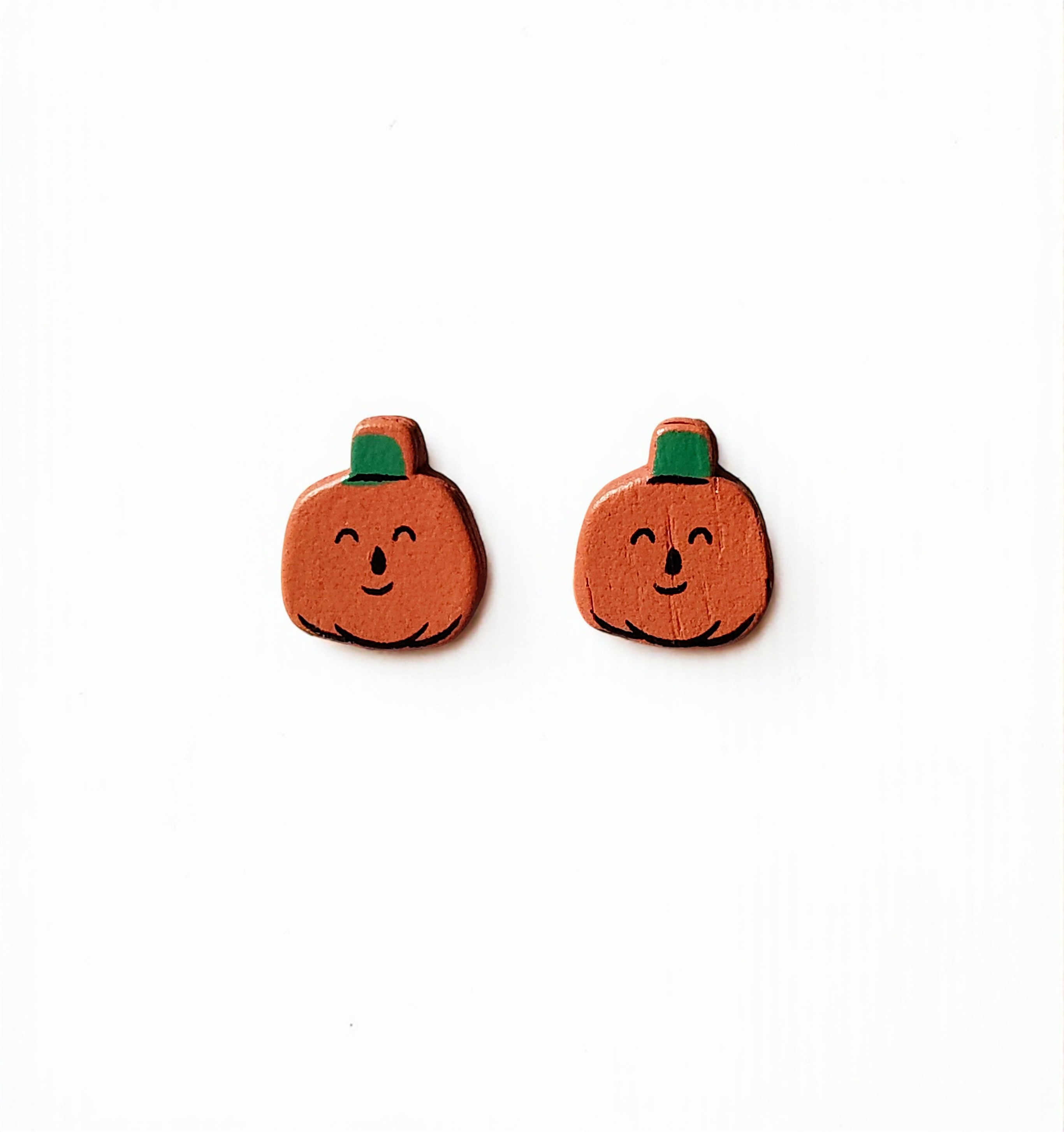 Cute Wood Orange Pumpkin Post Earrings
