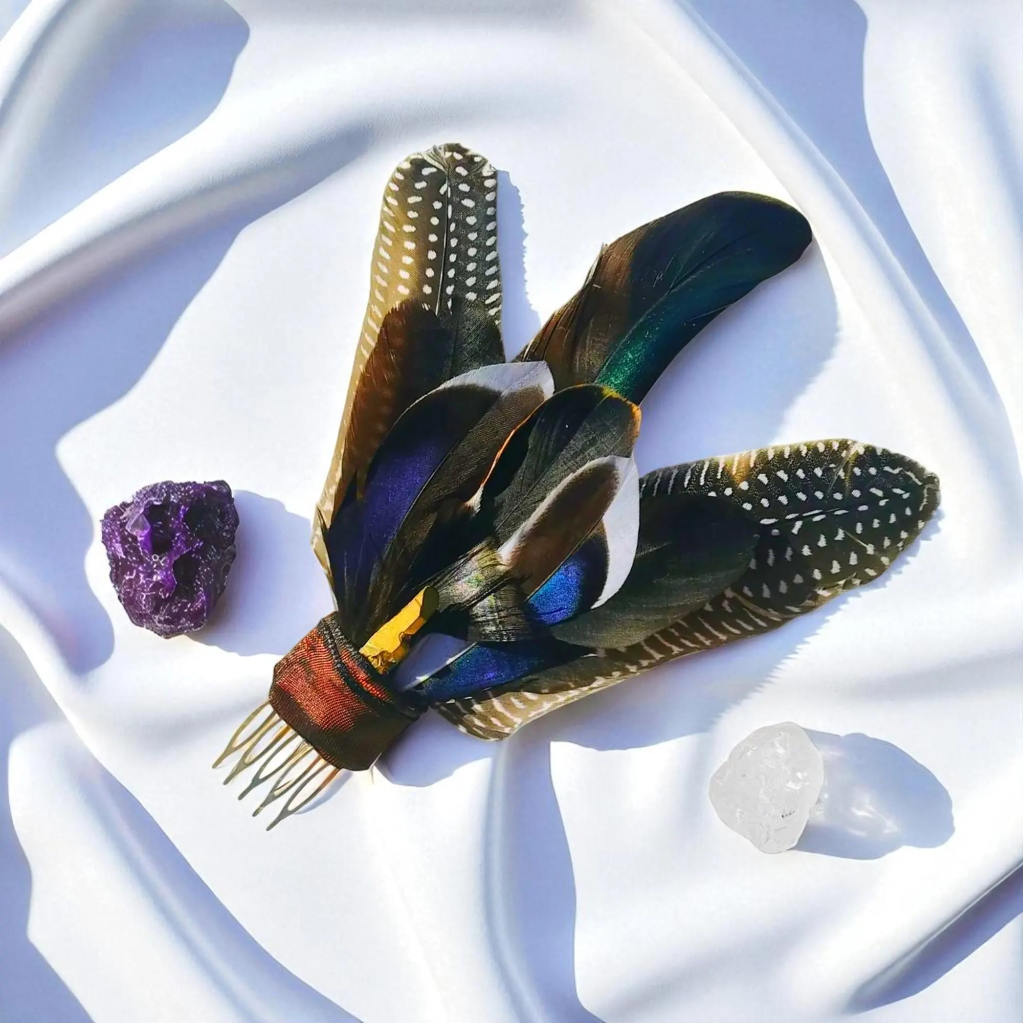 Quartz Point Feather Hair Comb