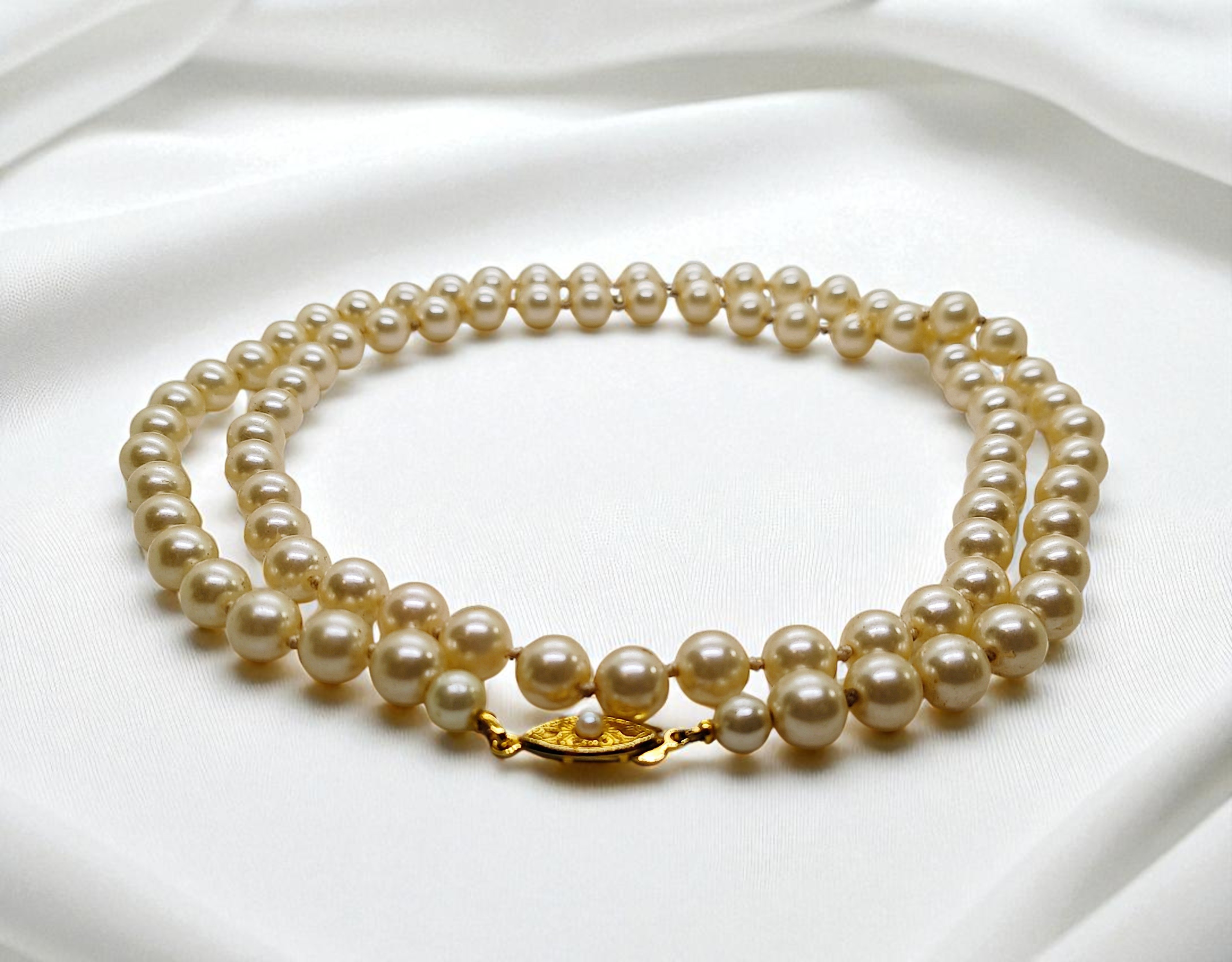 Ivory White Glass Pearl Necklace - 31 Inches 