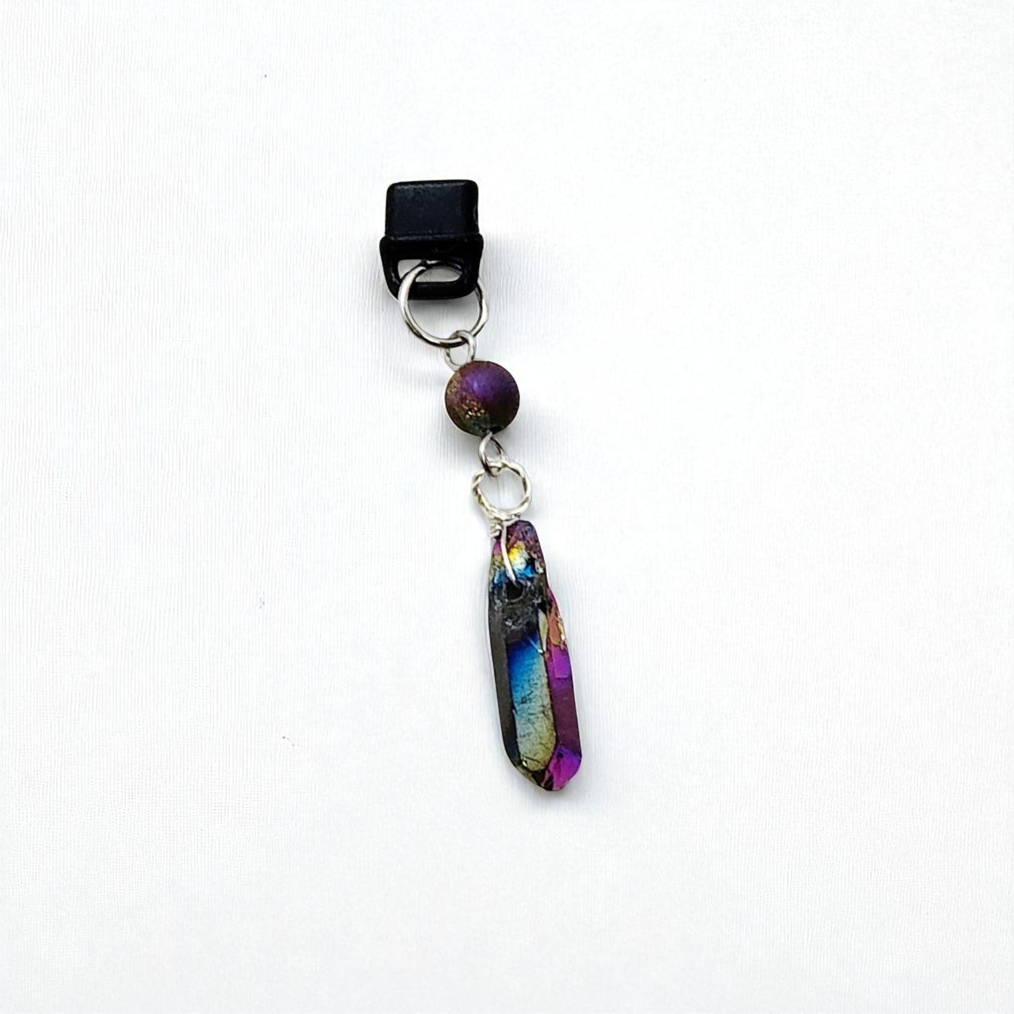 Quartz Point & Druzy Gemstone Beaded Dust Plug Phone Charm