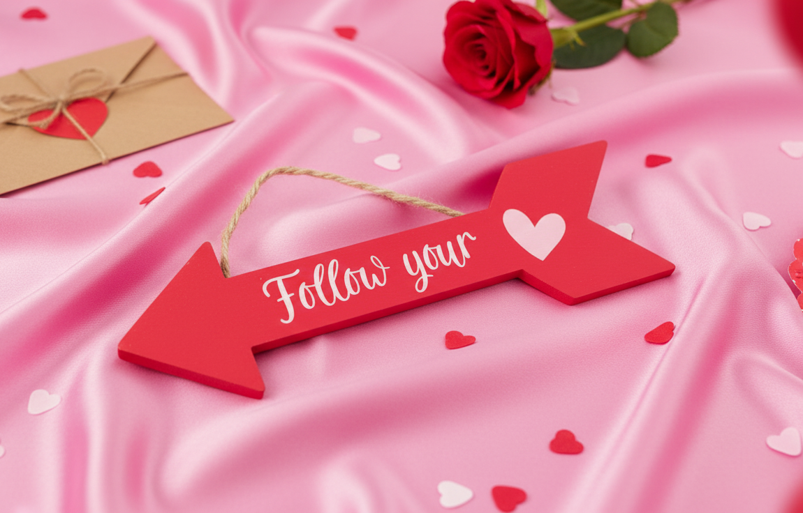 Handmade Decorative Wooden Follow Your Heart Arrow Sign 