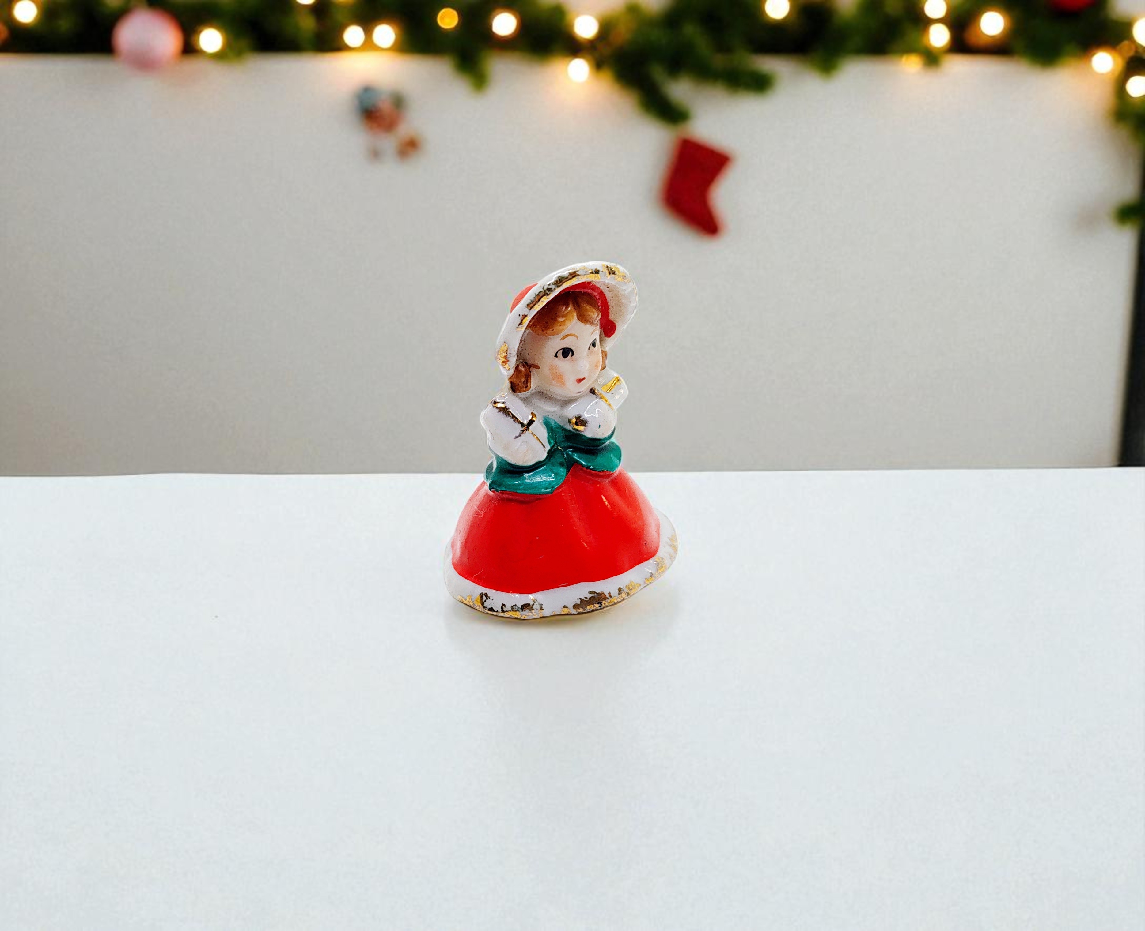 Vintage Miniature Victorian Girl Bell Ornament