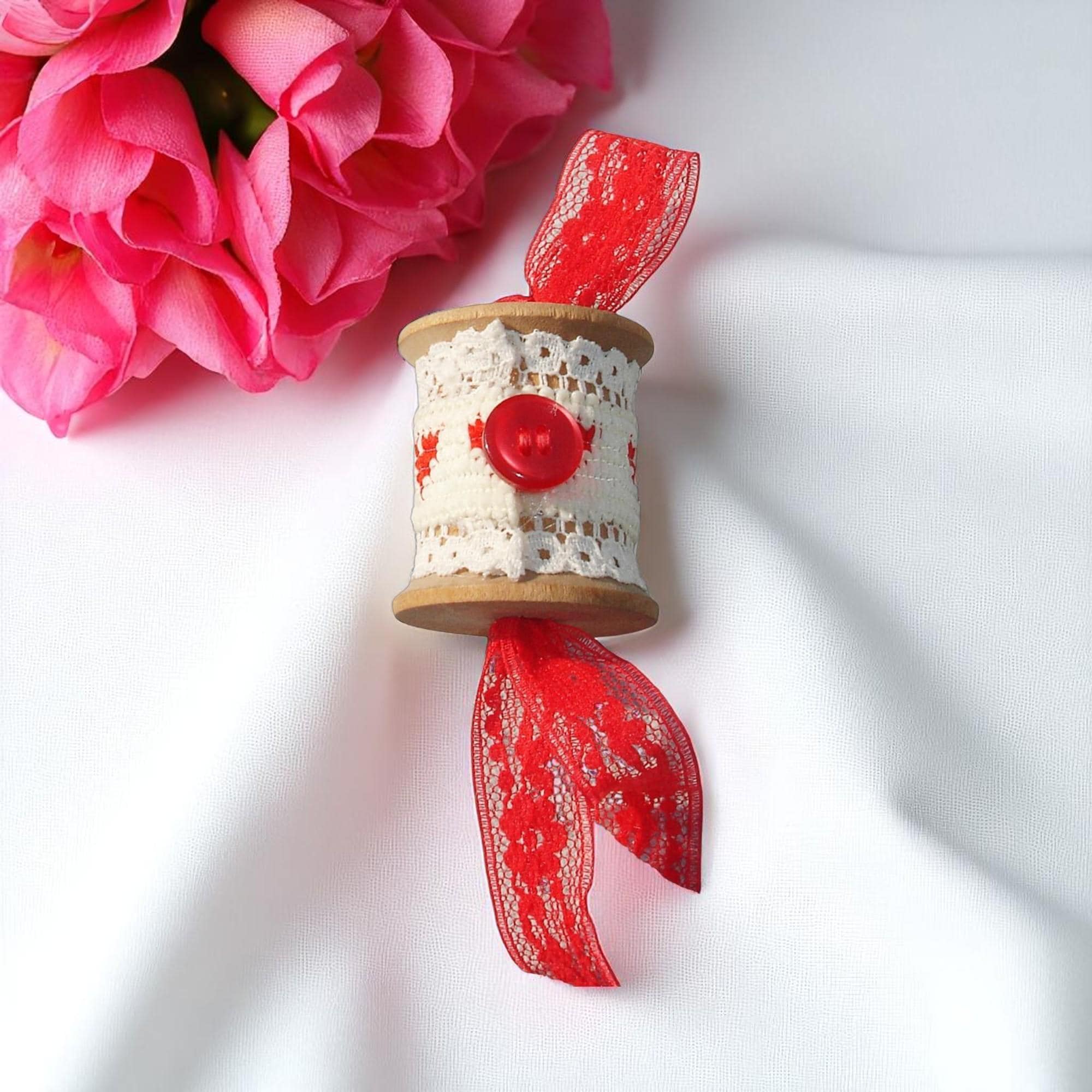 Wooden Decorative Heart Spool Ornament