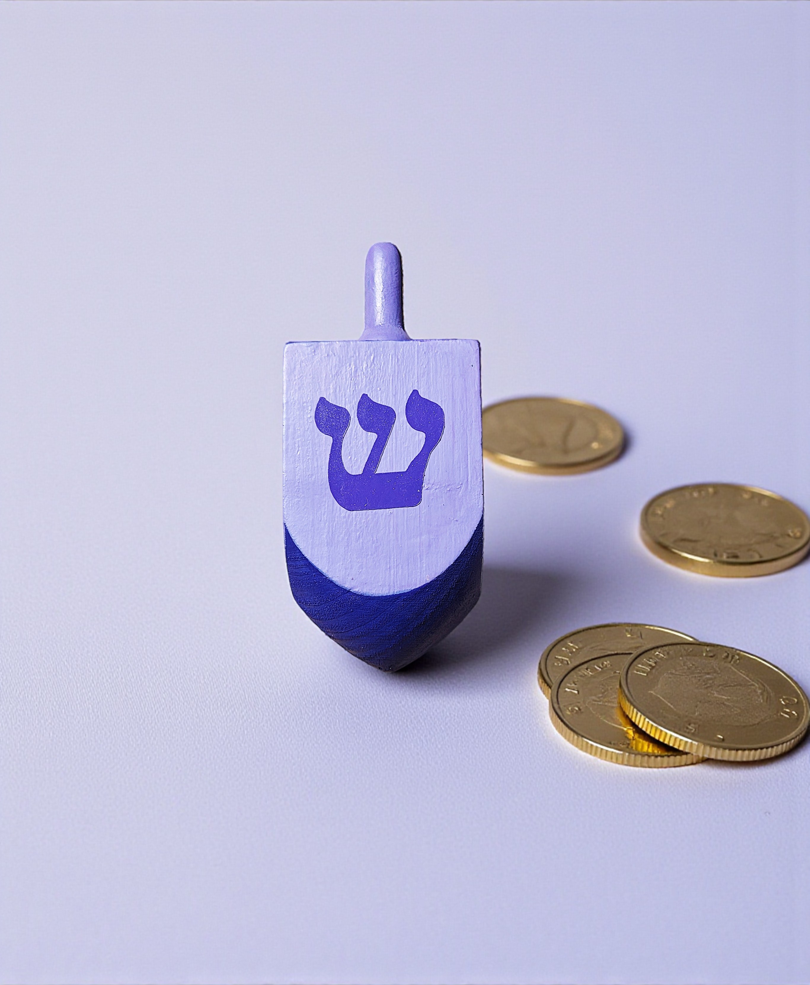 Large Hand Painted Wooden Purple Hanukkah Dreidel Decoration