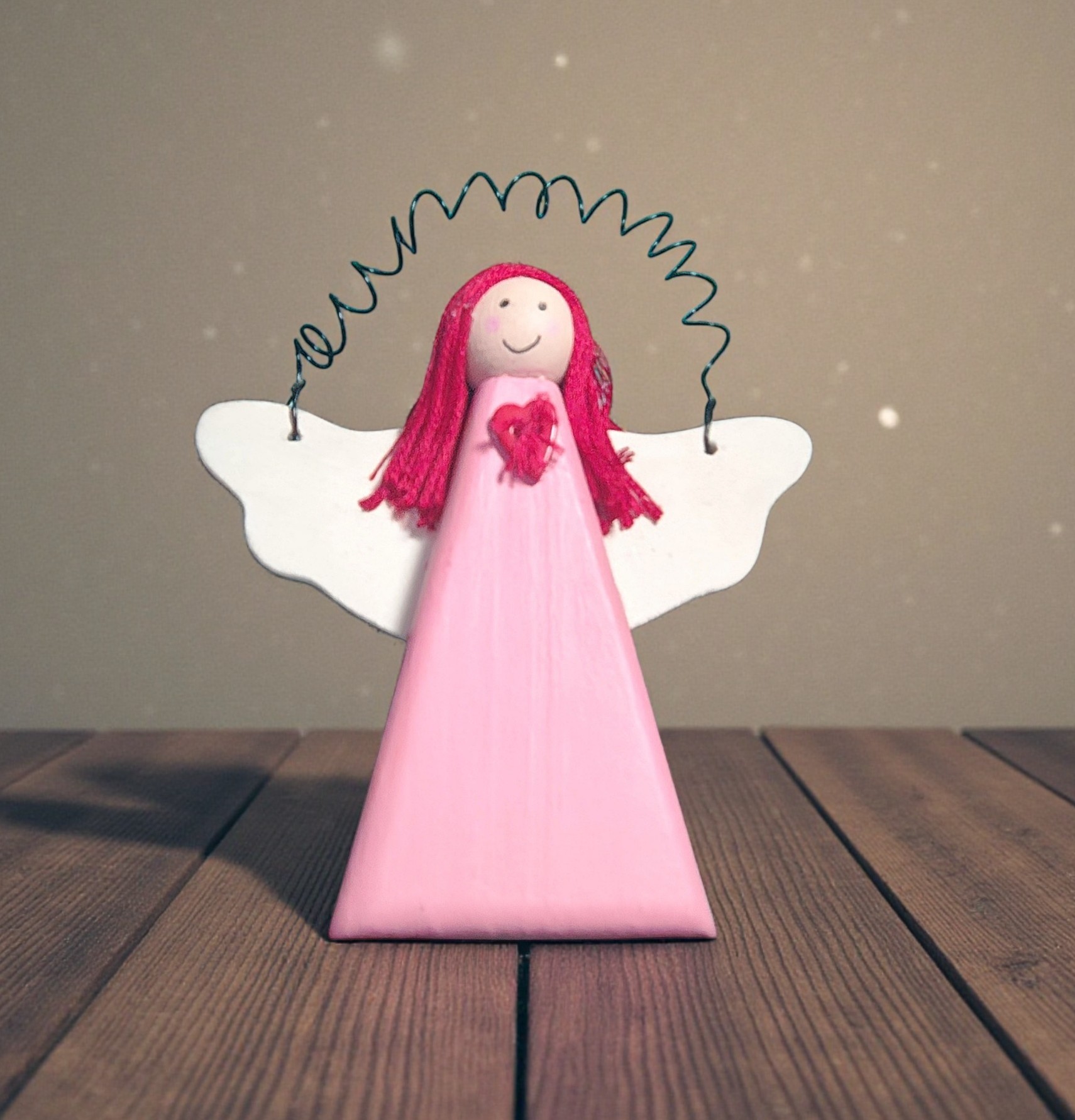 Pink Valentine Wooden Love Angel Ornament