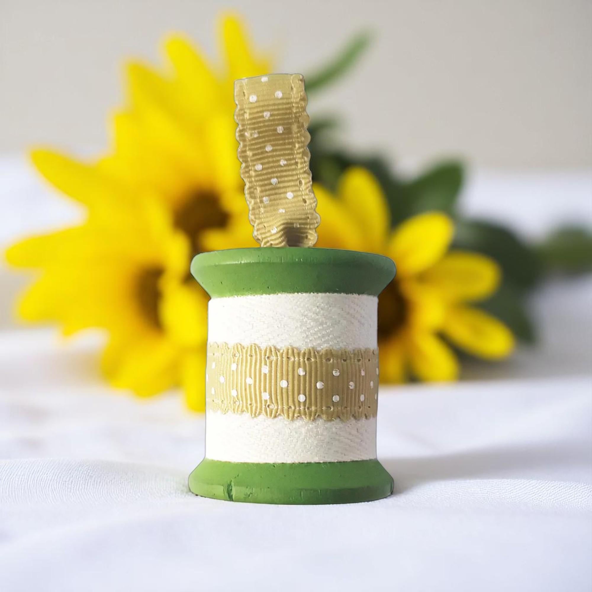 Festive Green Wooden Spool Christmas Ornament 