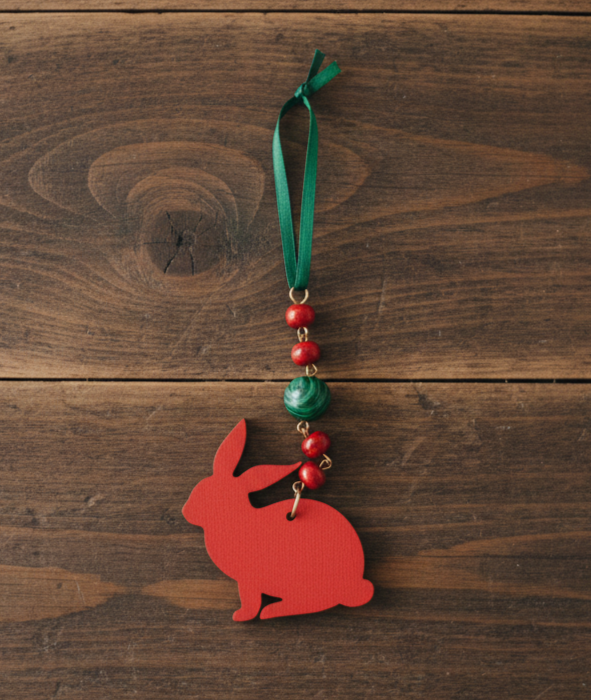 Handcrafted Wooden Rabbit Bunny Beaded Icicle Ornament 