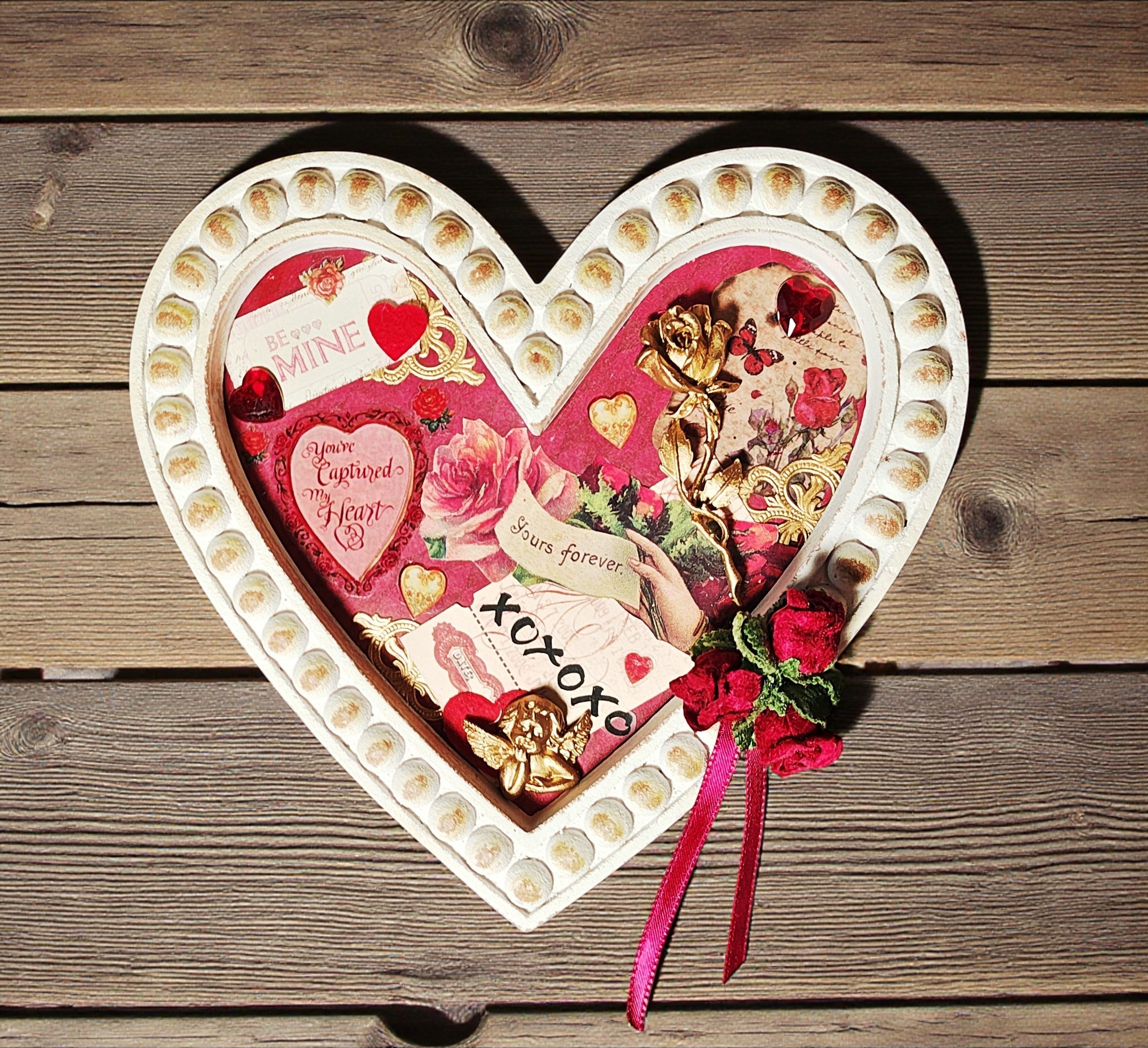 Shabby Chic Vintage Inspired Mixed Media Heart Wall Art