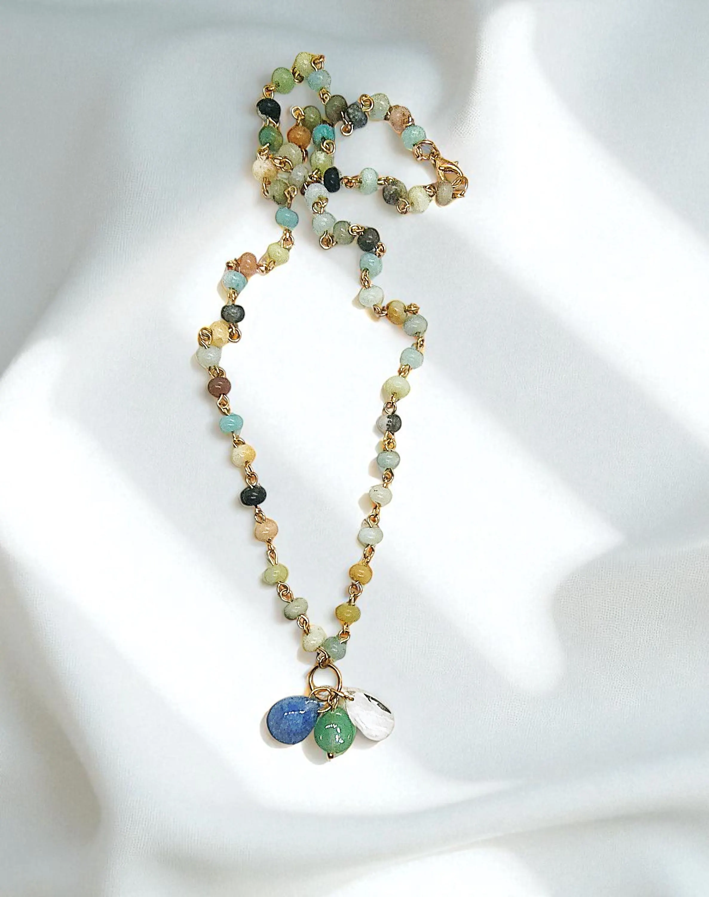 Amazonite Gemstone Beaded Necklace with Crystal & Gemstone Pendant 