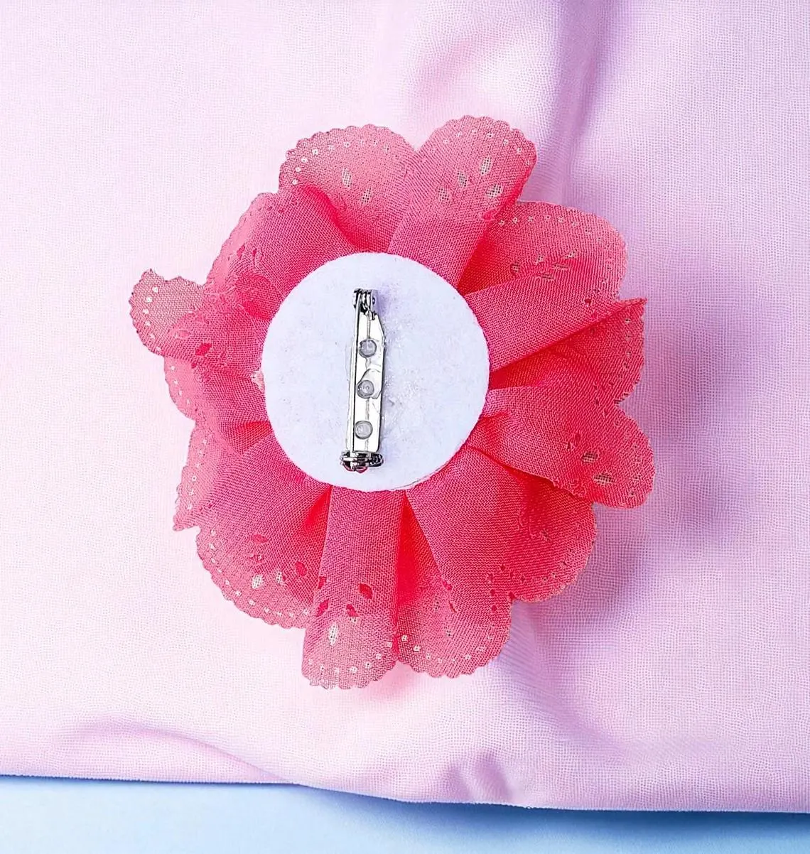 Peach Fabric Floral Brooch Pin 