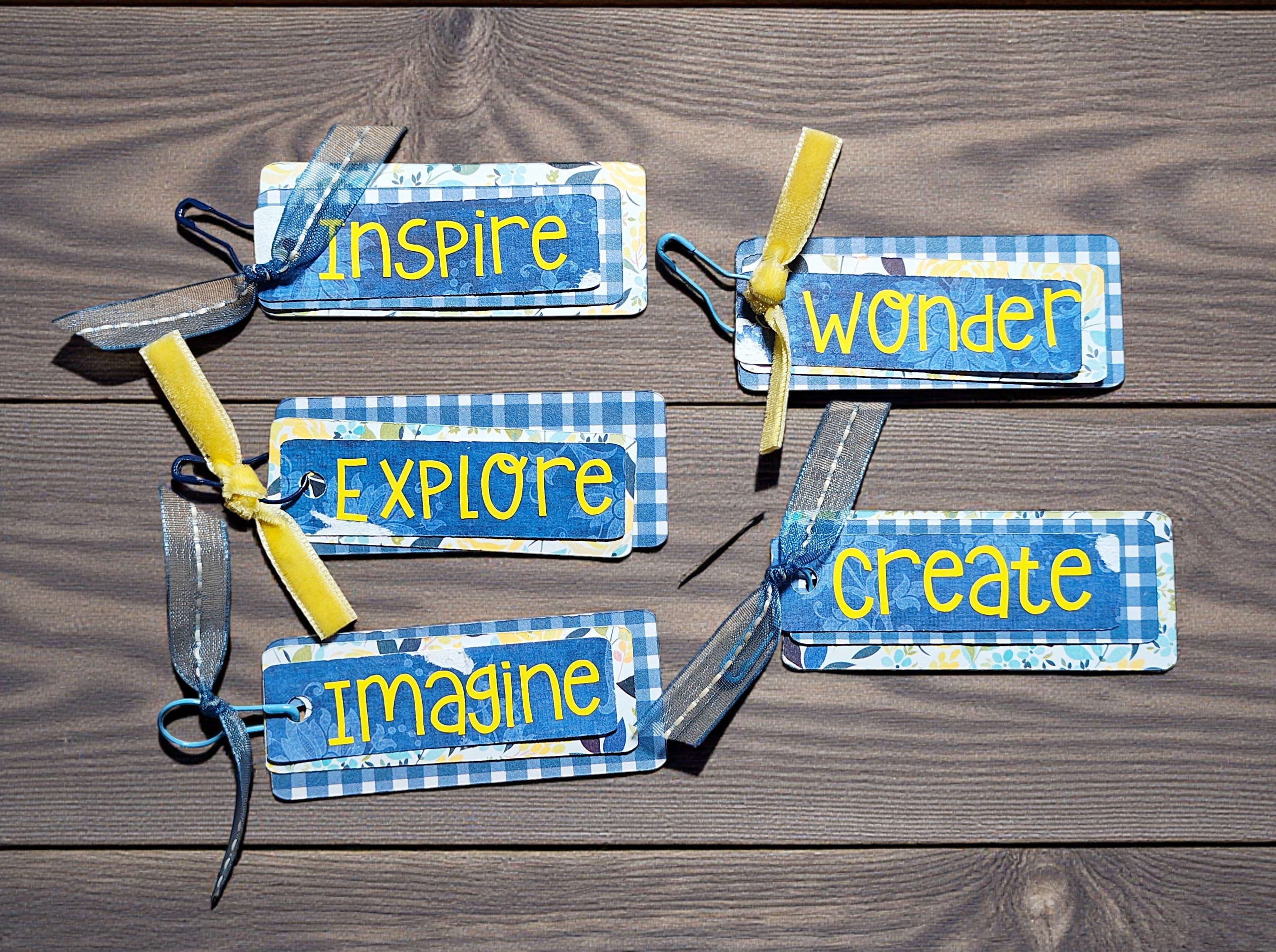 Shabby Chic Blue & Yellow Junk Journal Tags Ephemera - Set of 5