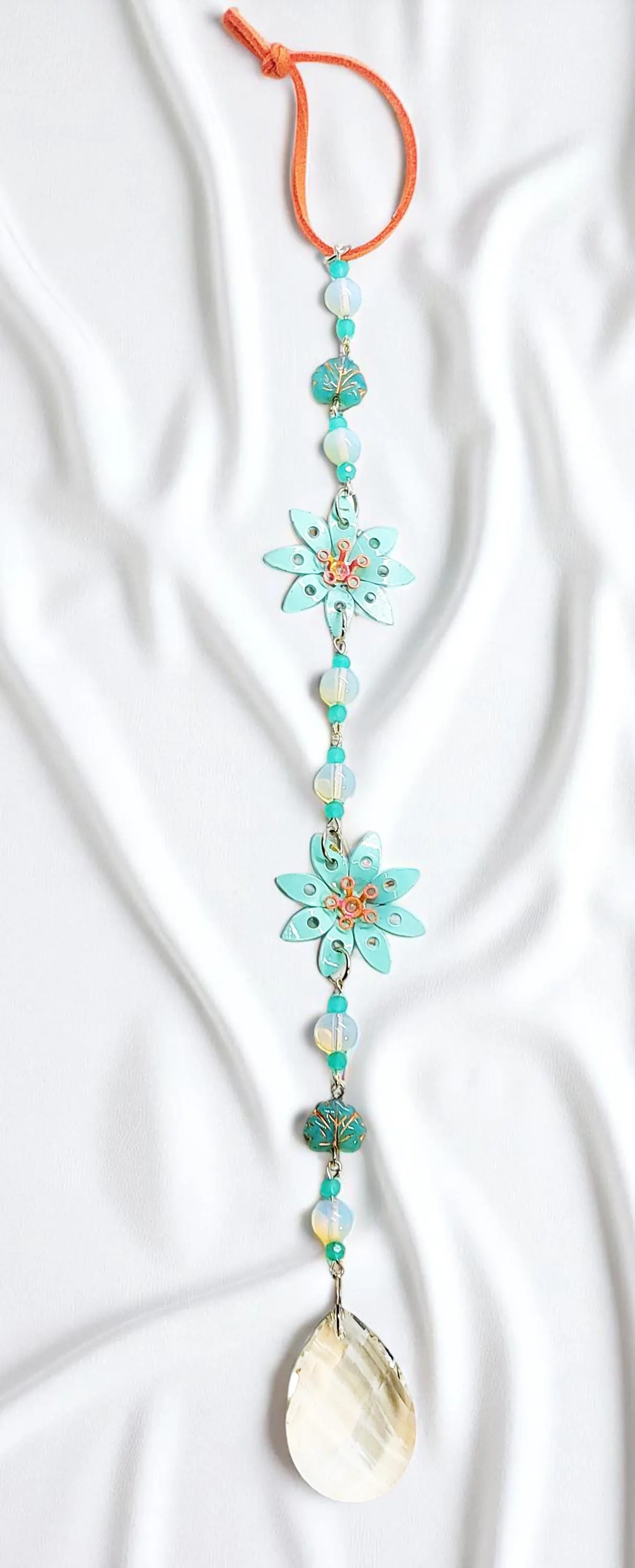 Turquoise Flower Suncatcher with Crystal Prism