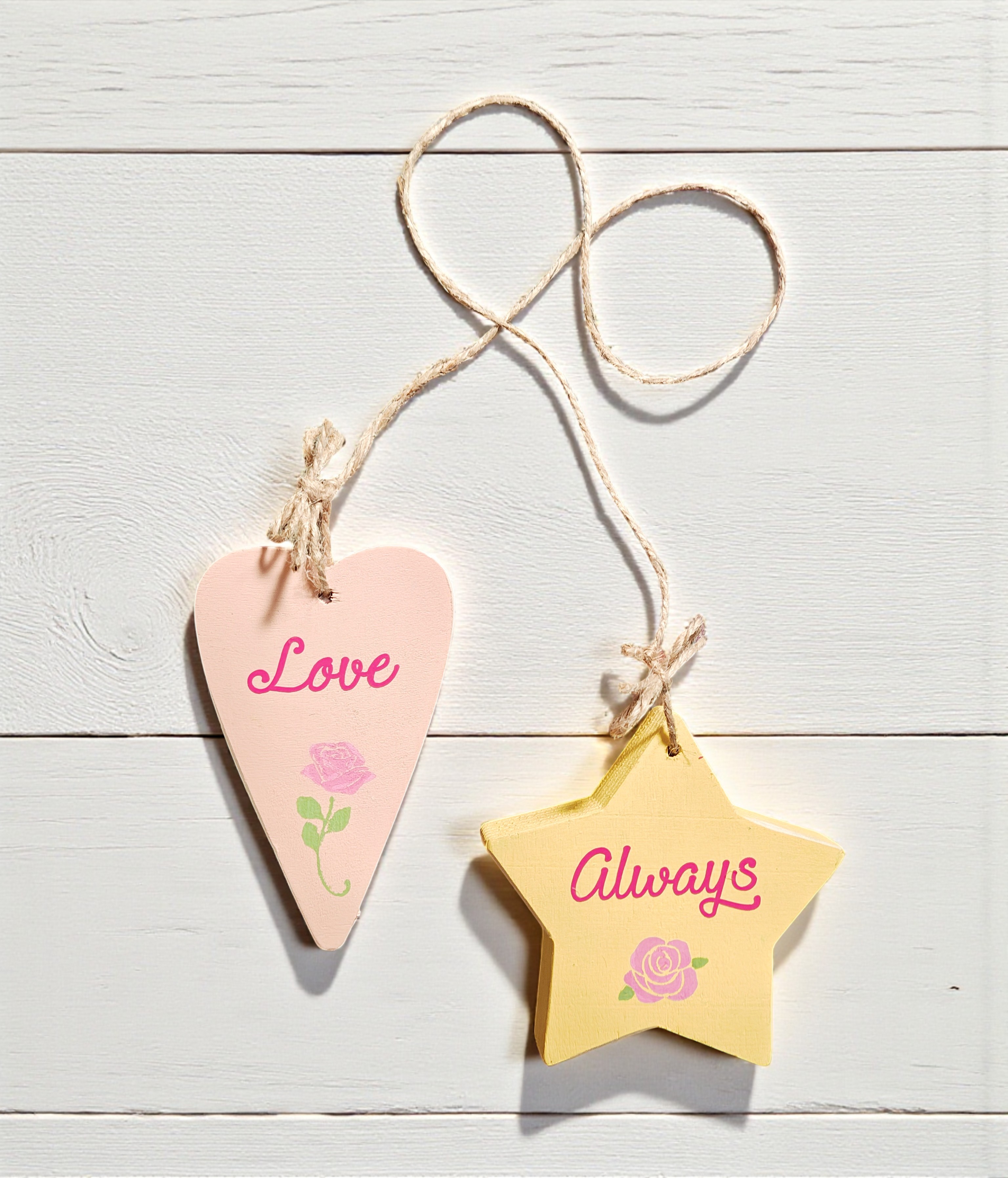Romantic Wood Heart & Star Love Always Door Hanger Ornament