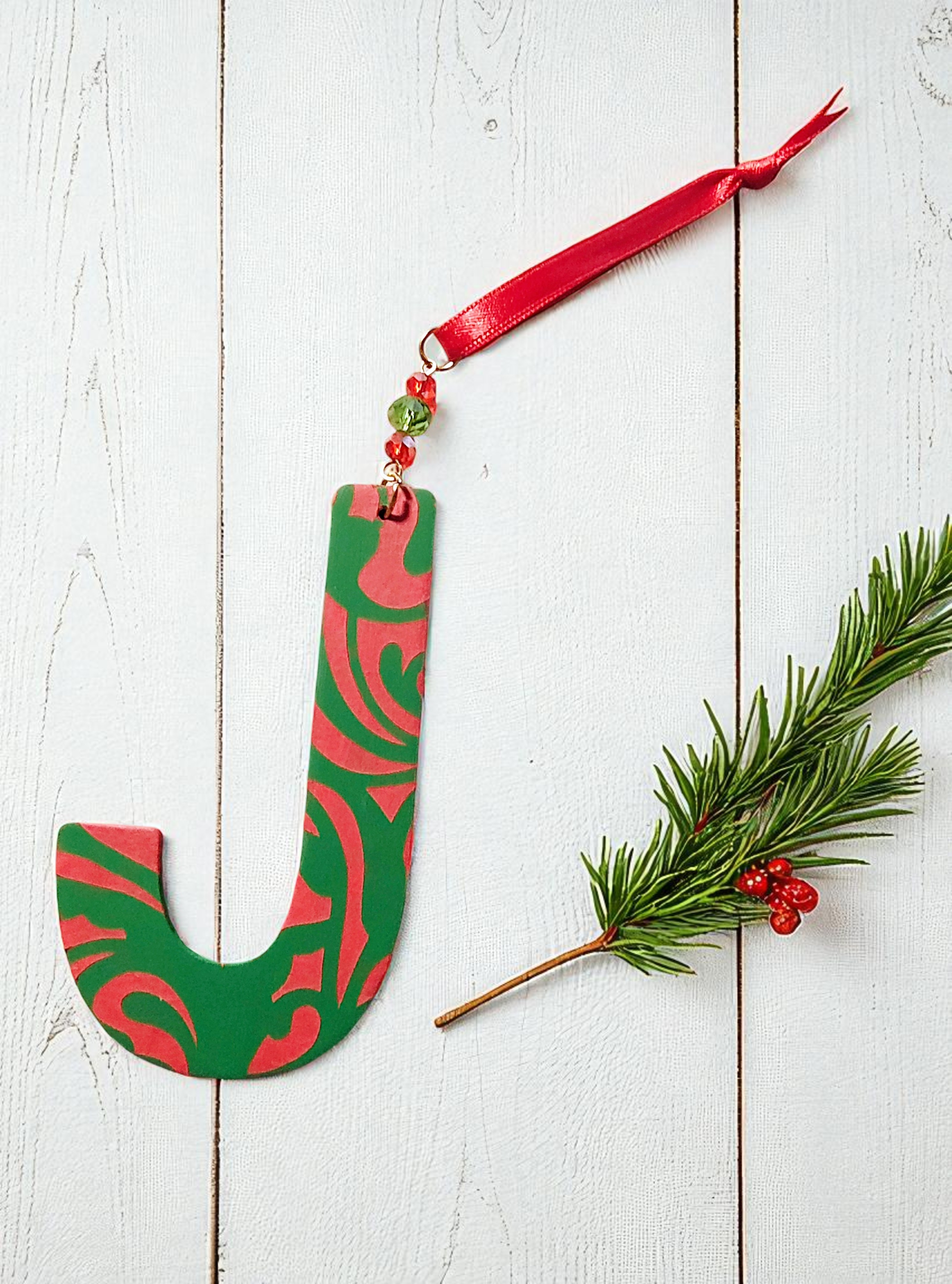 Personalized Wooden Letter Initial J Ornament