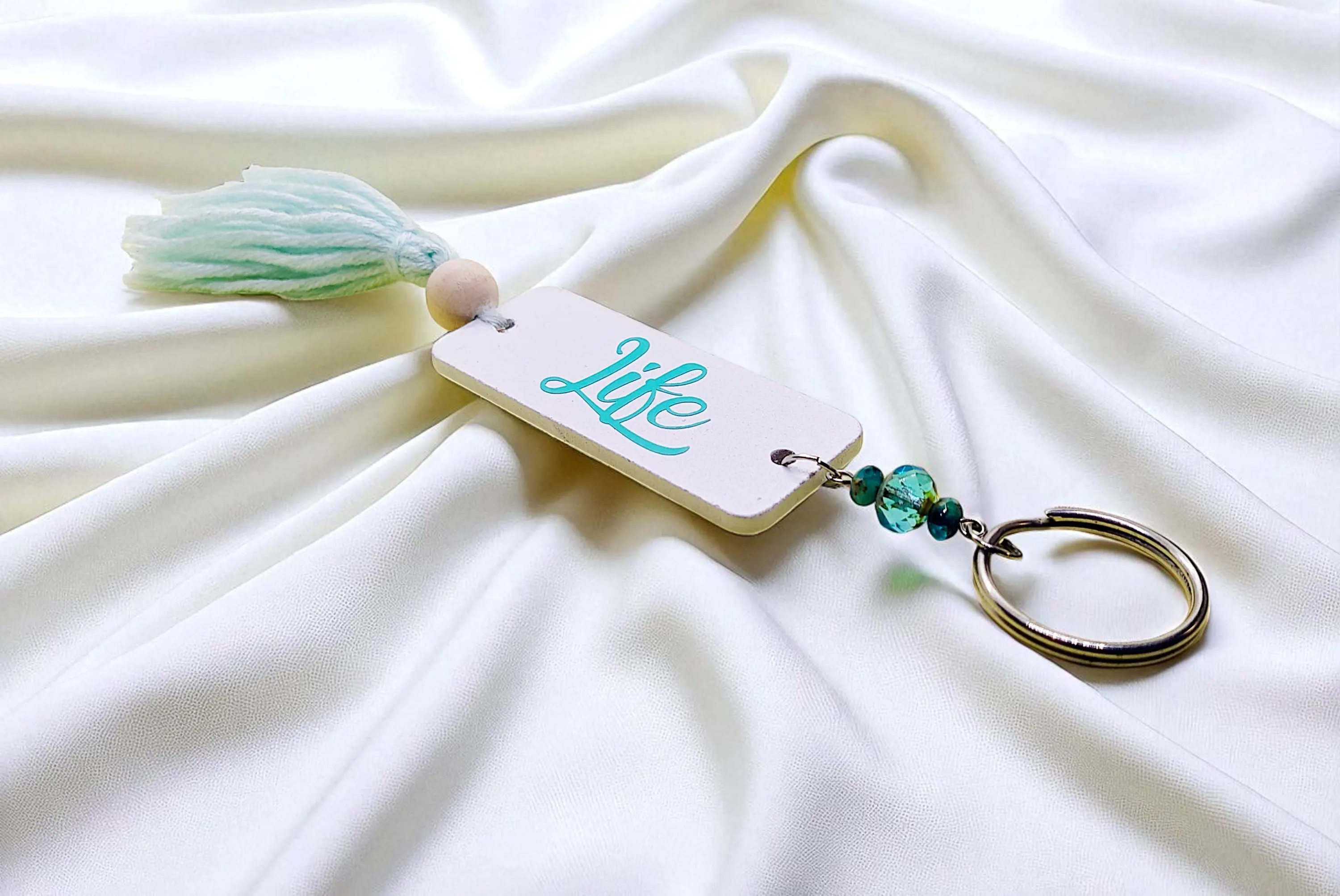 Boho Life Beaded Gemstone Tassel Key Ring 