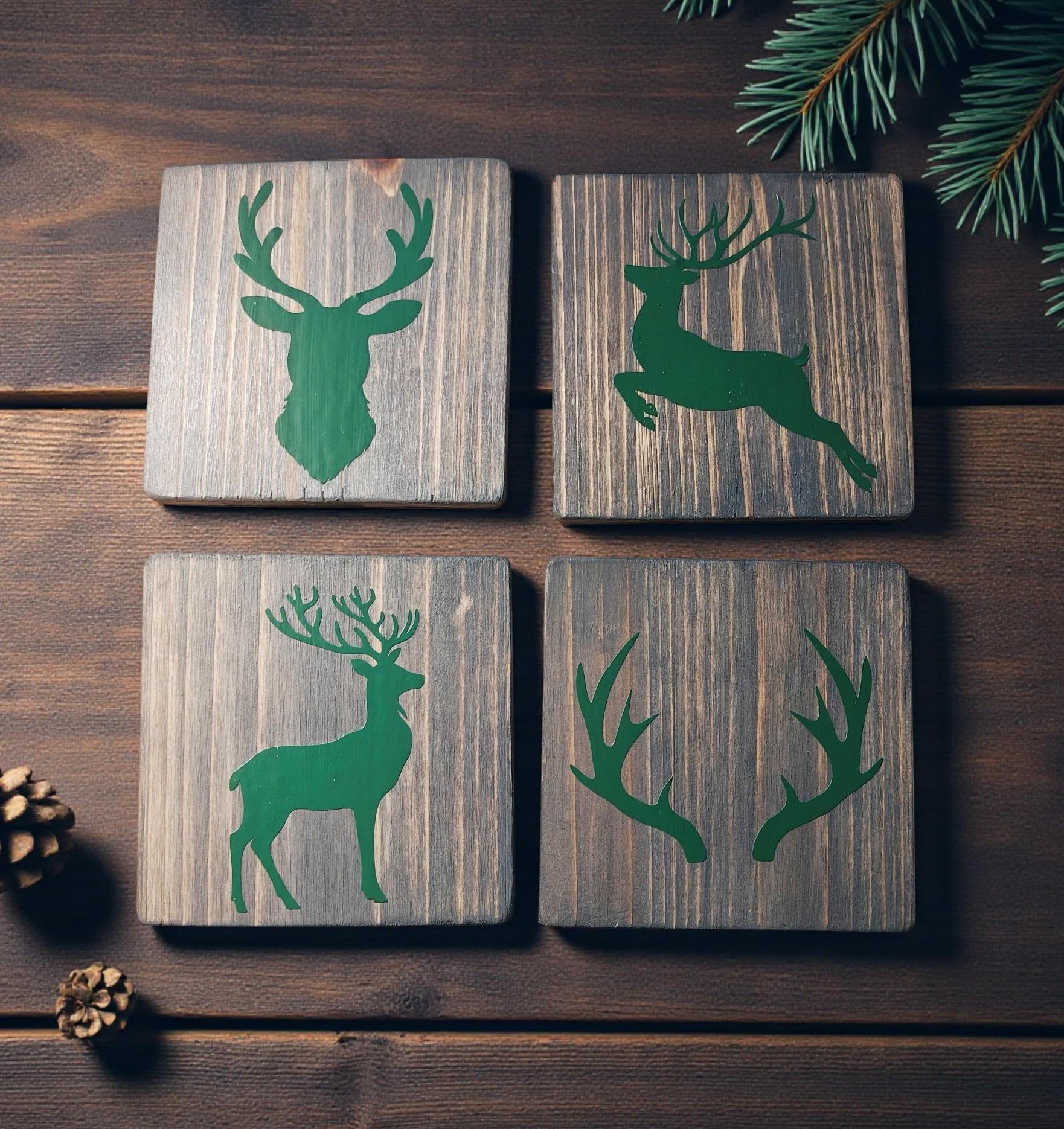 Rustic Deer & Antler Coaster Set - Set of 4