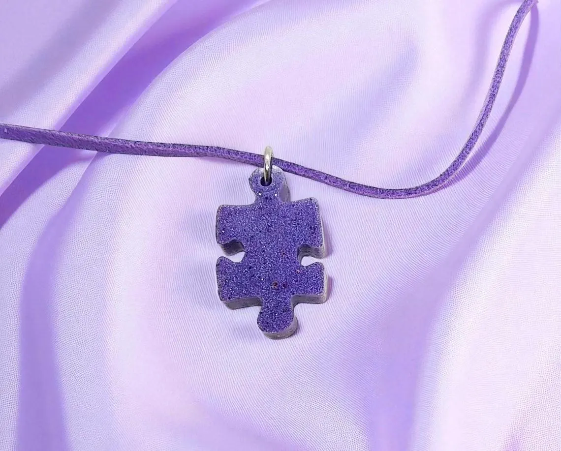 Simple Purple Puzzle Piece Awareness Necklace