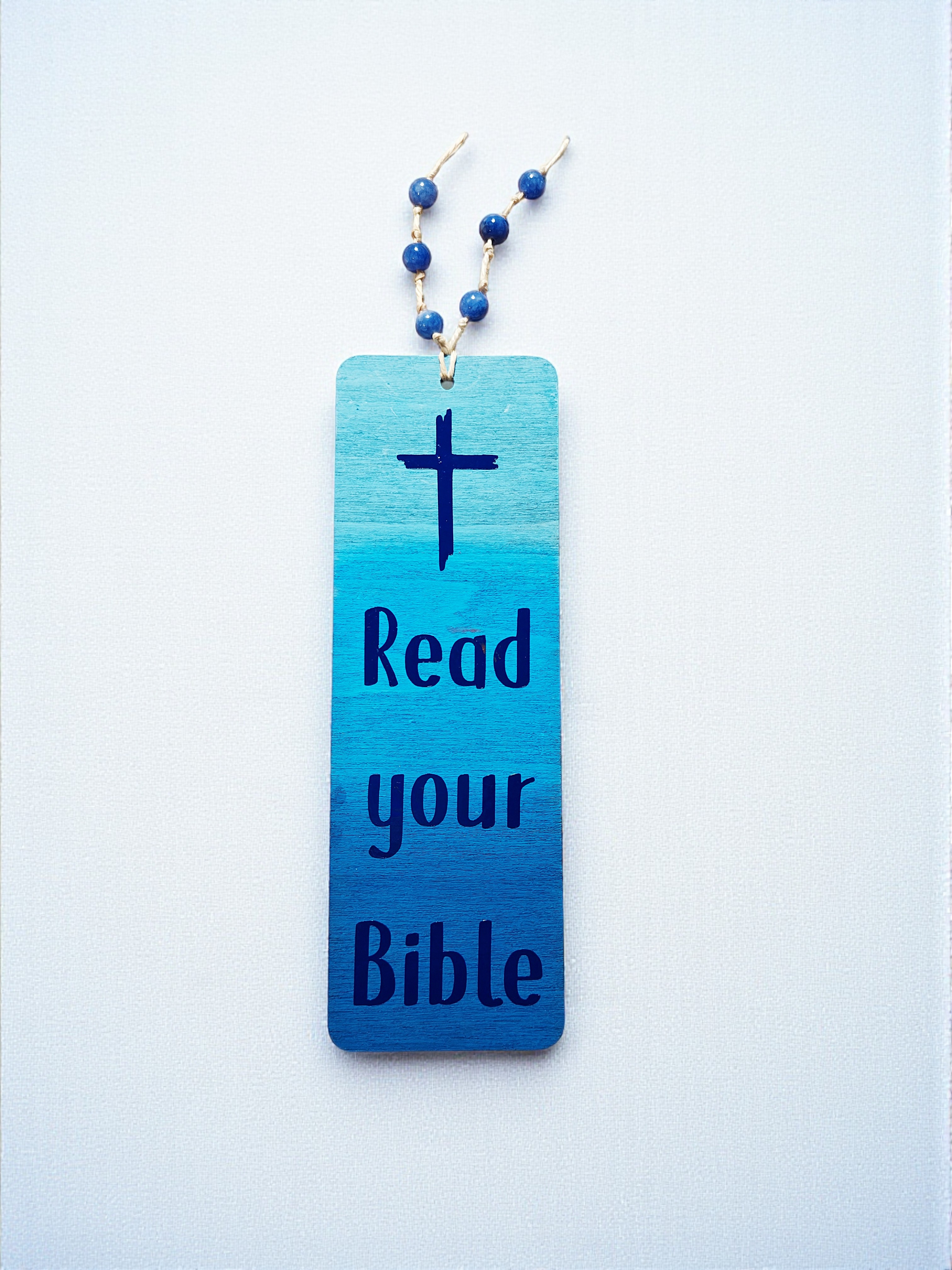 Handmade Blue Wooden Read Your Bible Yellow Bookmark