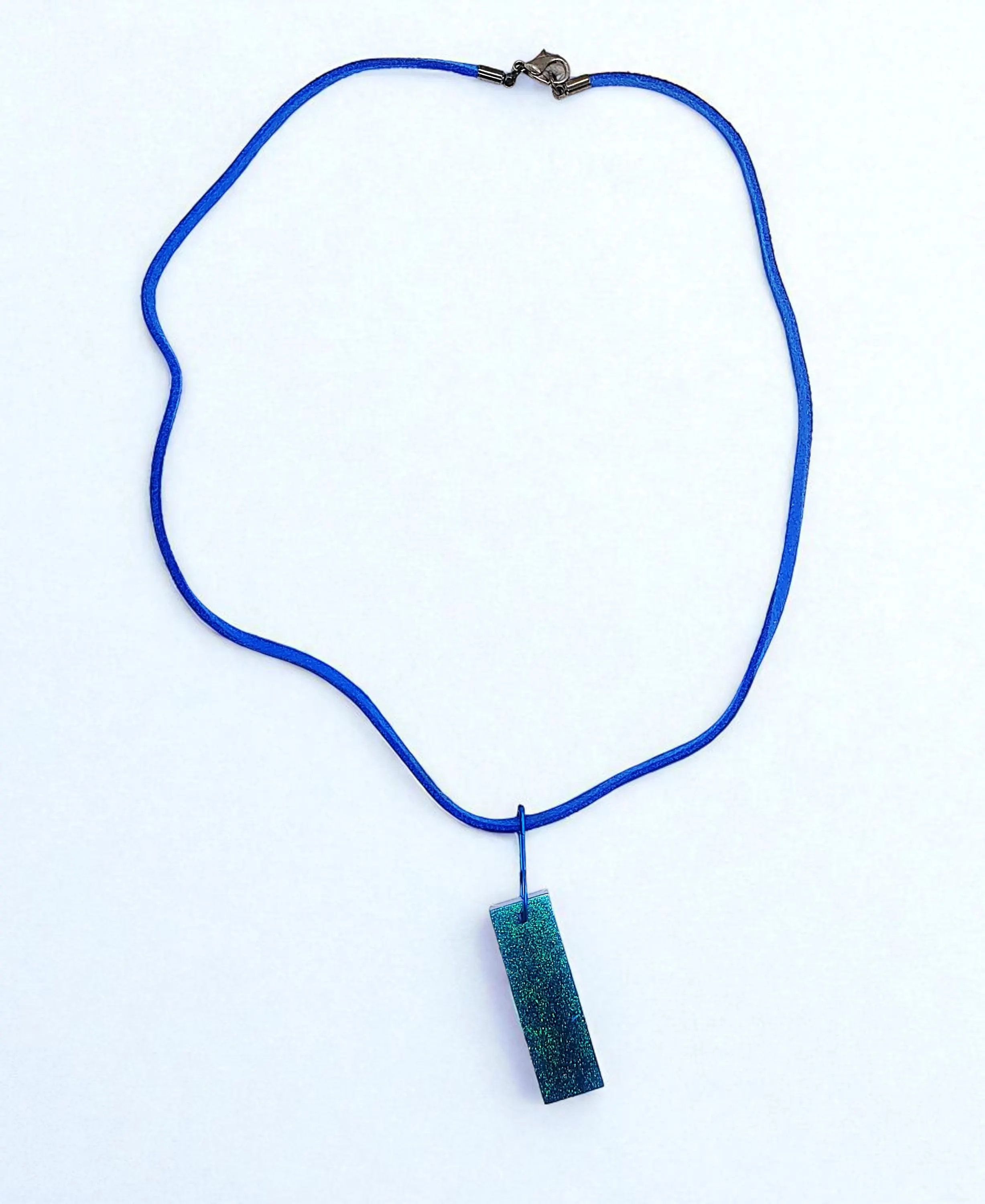 Blue Suede Cord Necklace with Teal Resin Chameleon Pendant