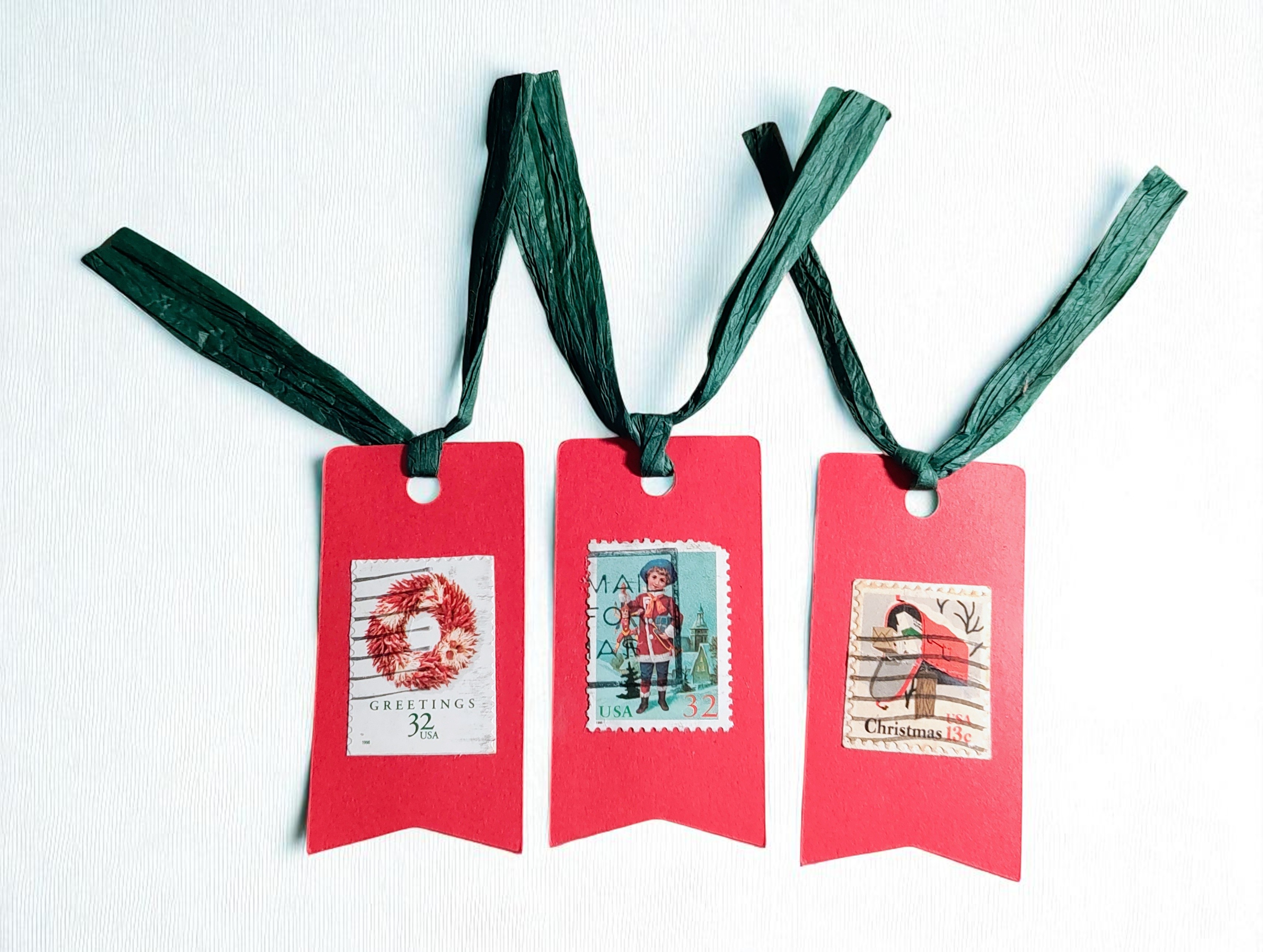 Handmade Vintage Postage Stamp Christmas Gift Tags - Set of 10