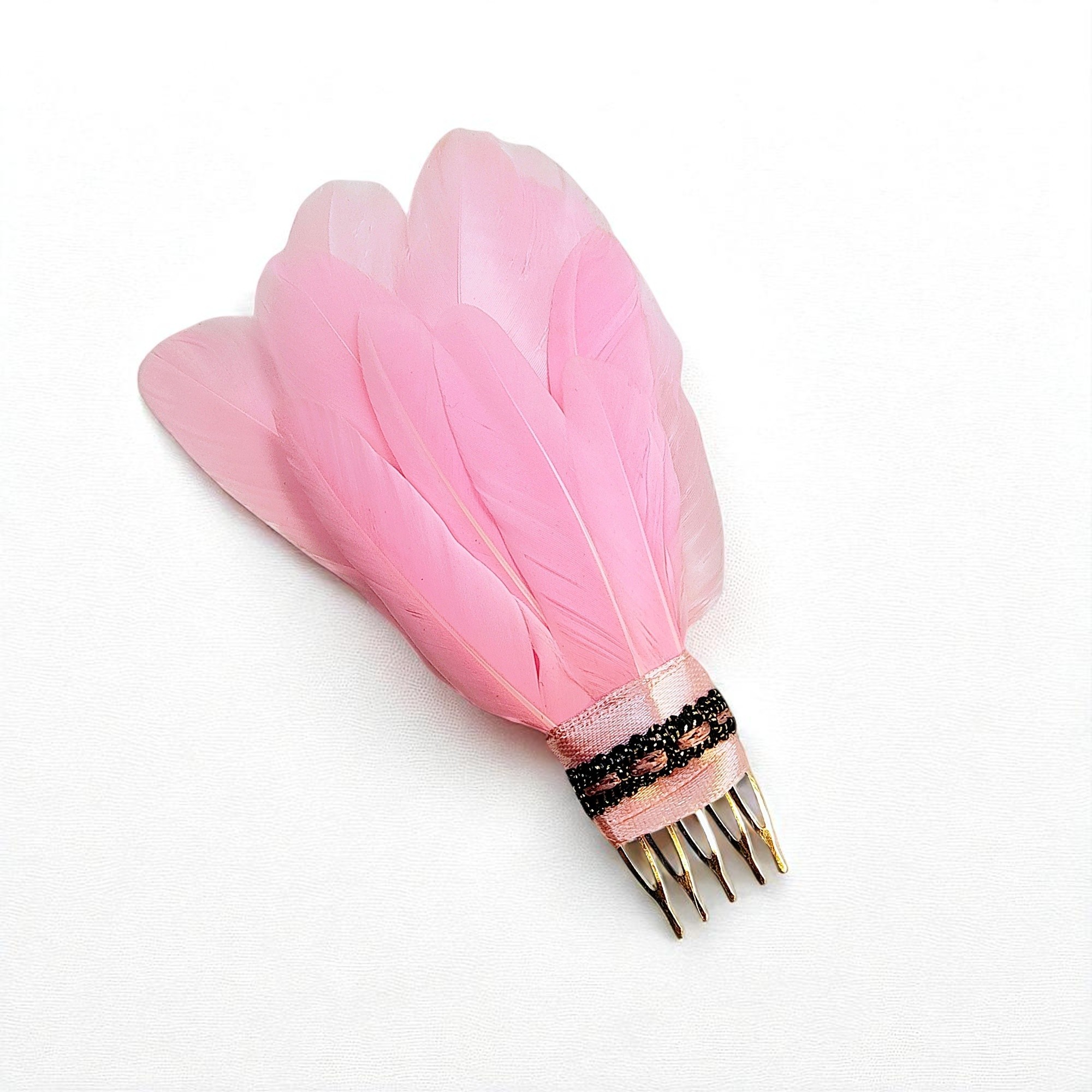 Handmade Pink Feather Hair Comb