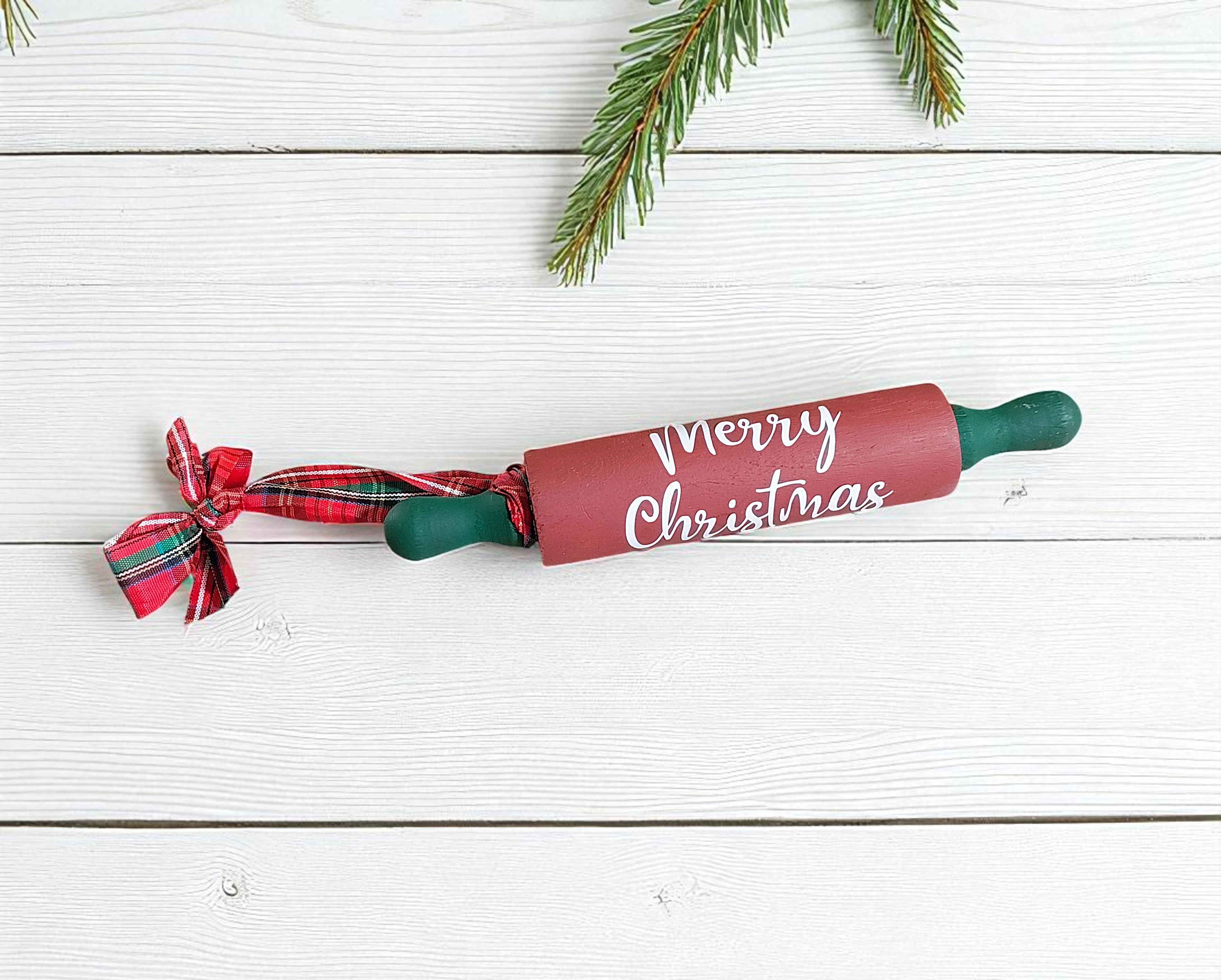 Wooden Kitchen Merry Christmas Rolling Pin Ornament