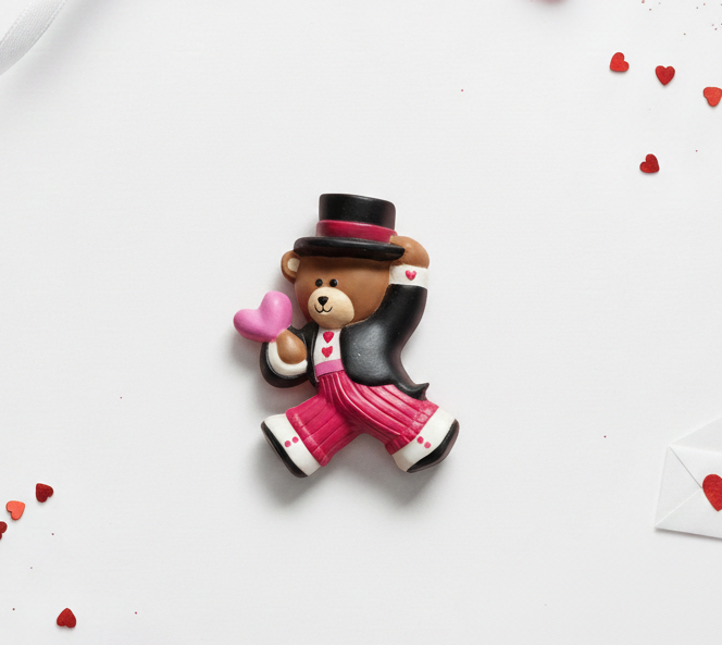 Vintage 1986 Hallmark Valentine's Day Teddy Bear with Top Hat Lapel Pin