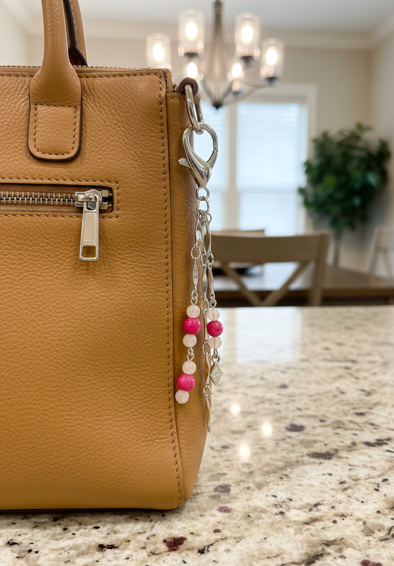 Silver & Pink Gemstone Fashion Charm, Belt Charm, Shoe Charm, Zipper Charm, Bag Charm  