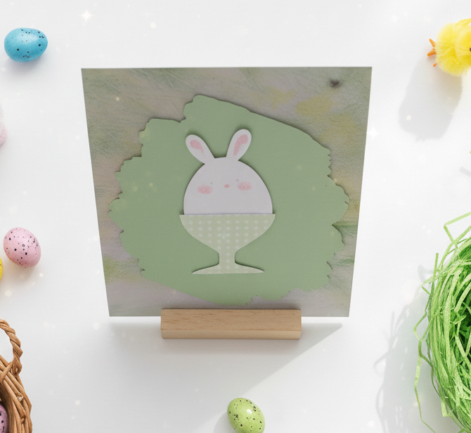 Handmade Easter Bunny in Egg Cup Easter Greeting Card