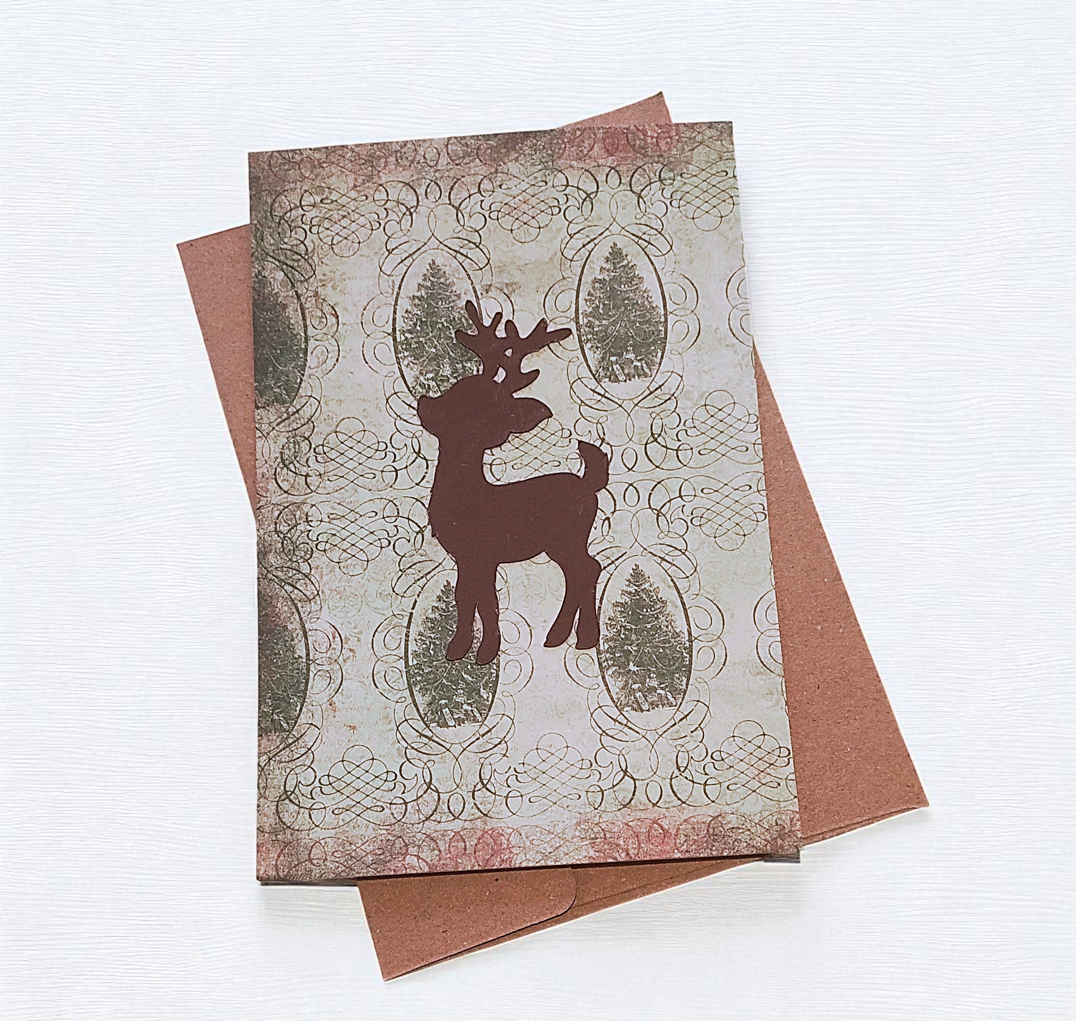 Festive Reindeer Christmas Greeting Card - Set of 10