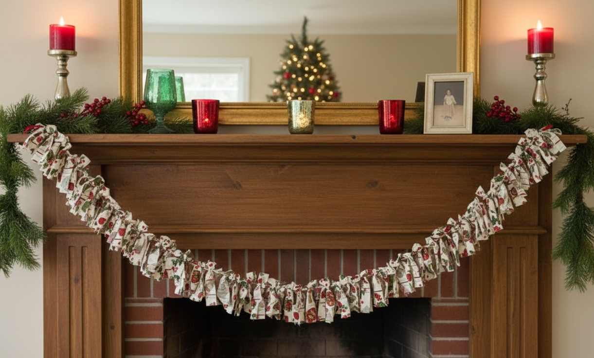 Handmade Christmas Fabric Rag Flag Garland Banner 