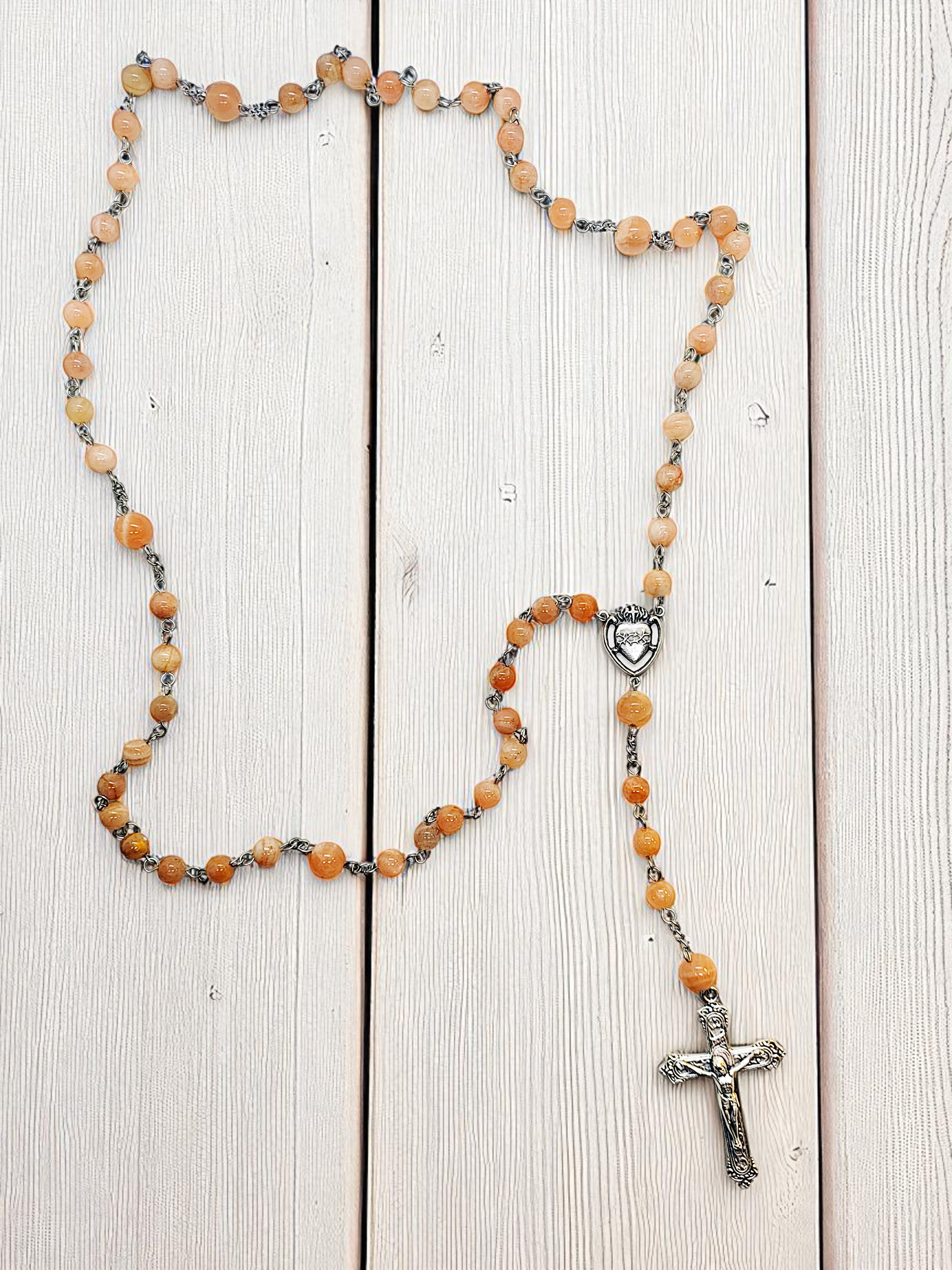 Sunstone Gemstone Rosary Beads Necklace