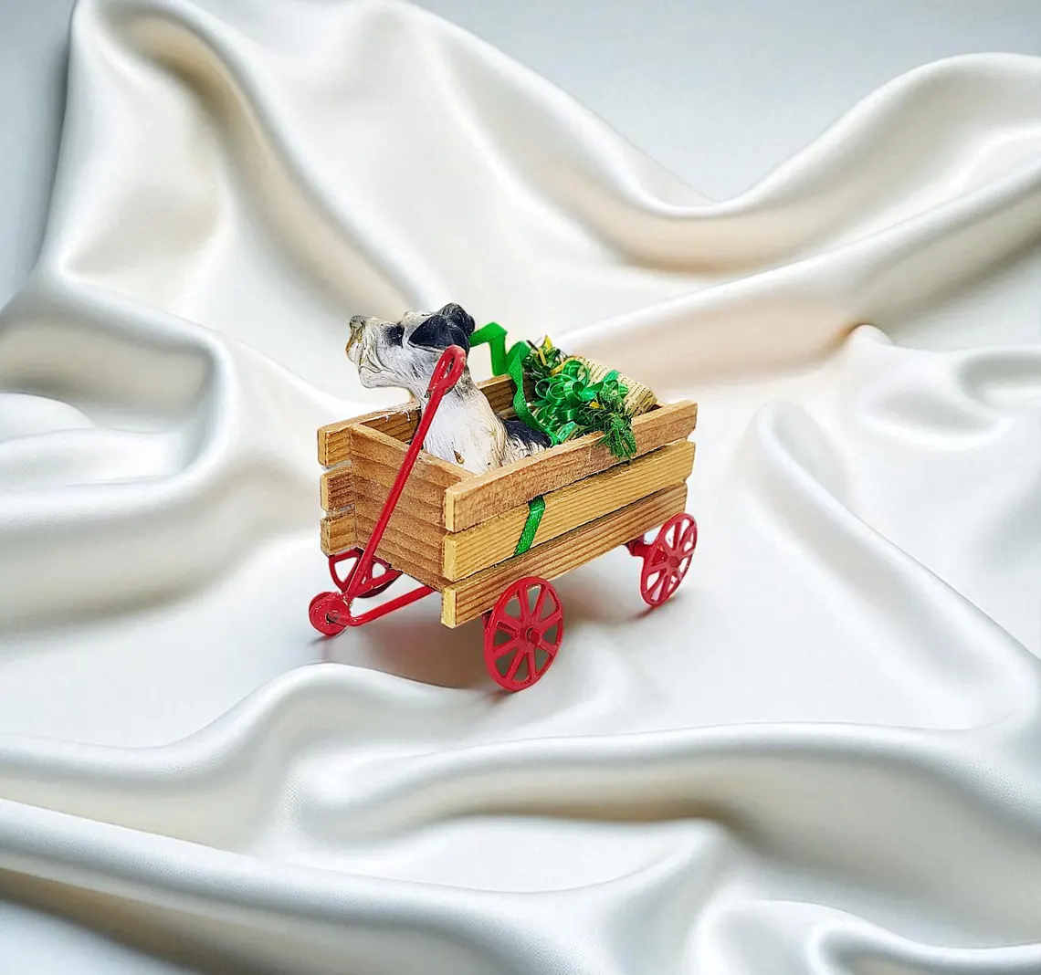 Dog in Miniature Wagon Holiday Ornament 