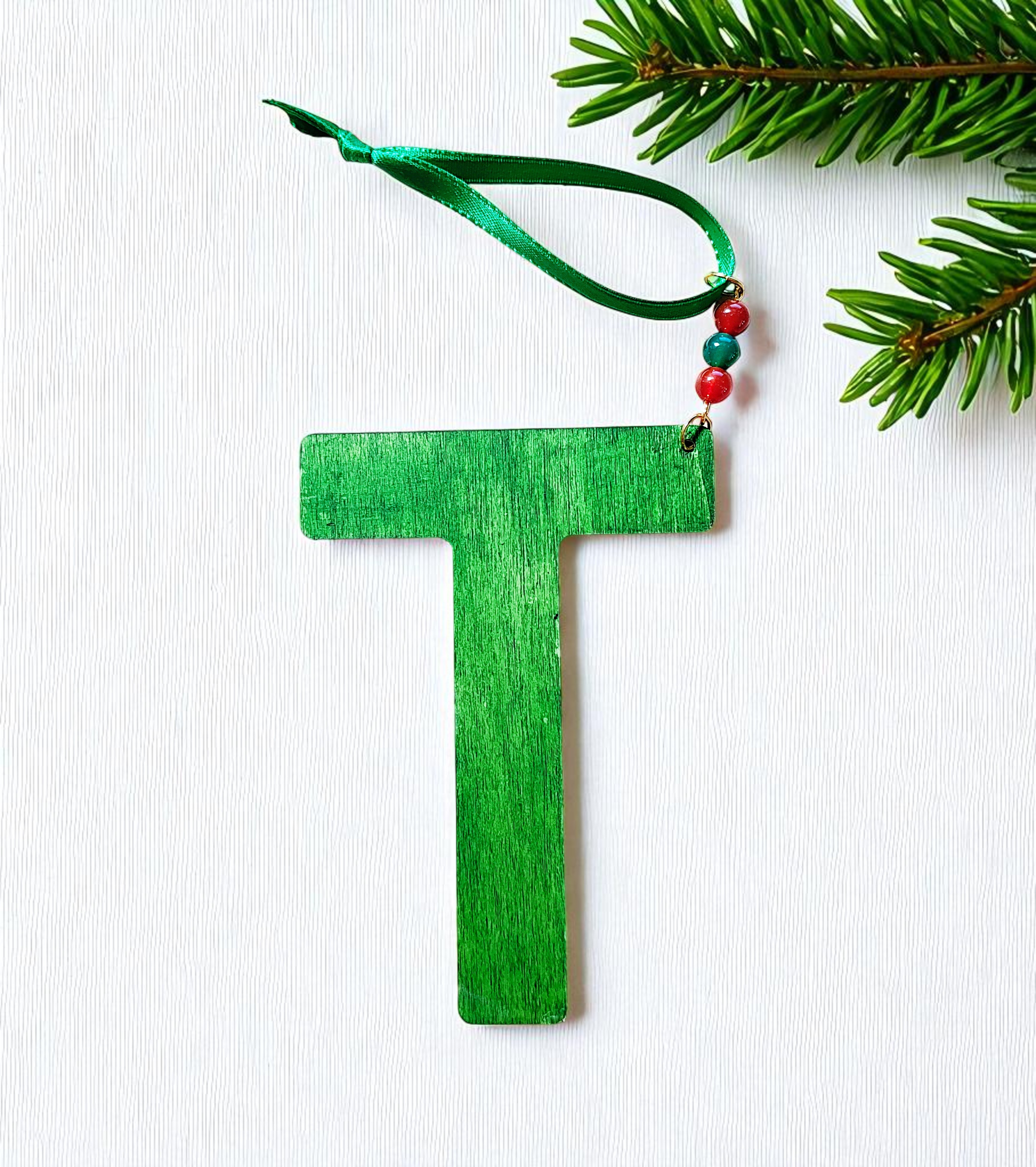 Personalized Wooden Letter Initial T Ornament