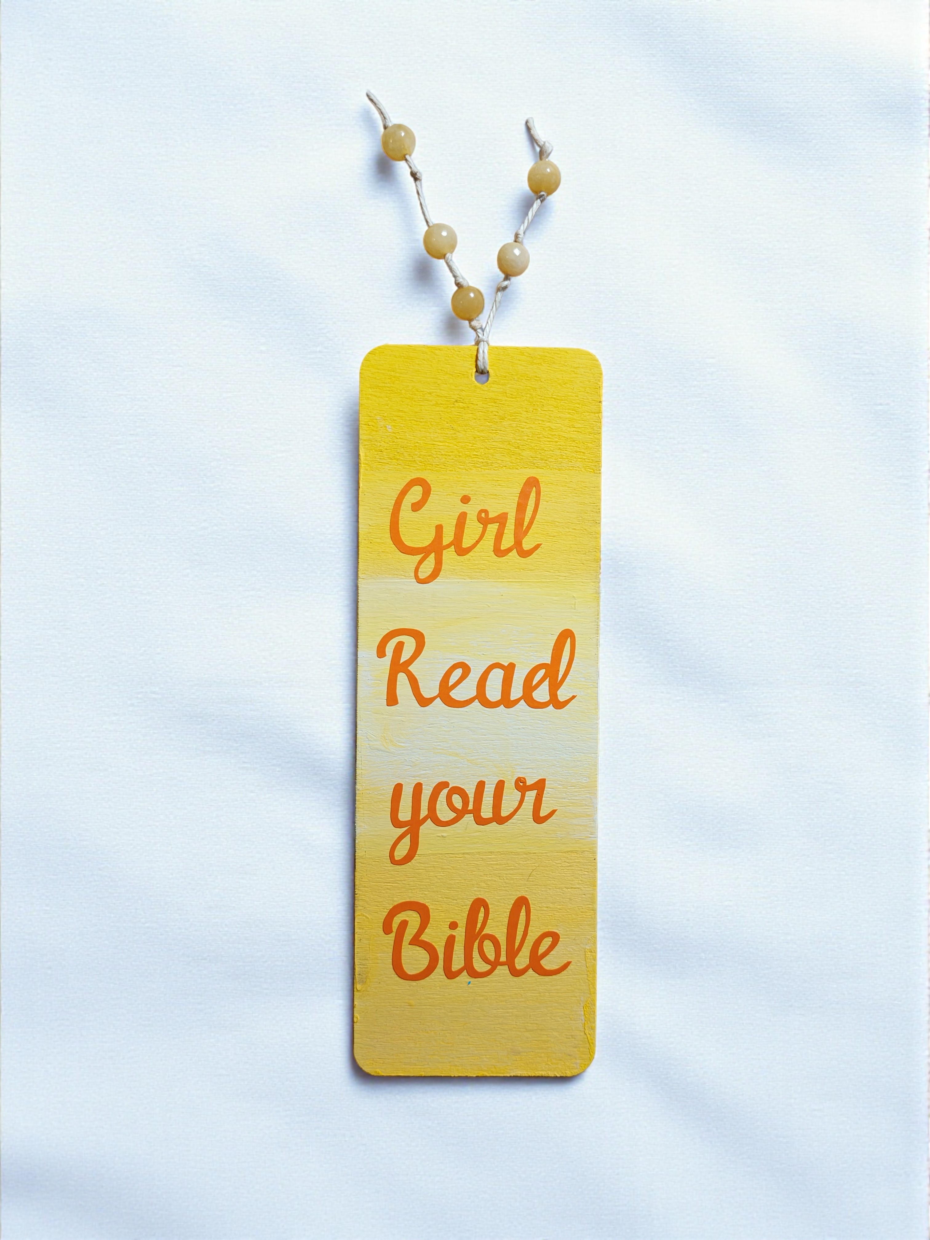 Handmade Wooden Girl, Read Your Bible Yellow Bookmark