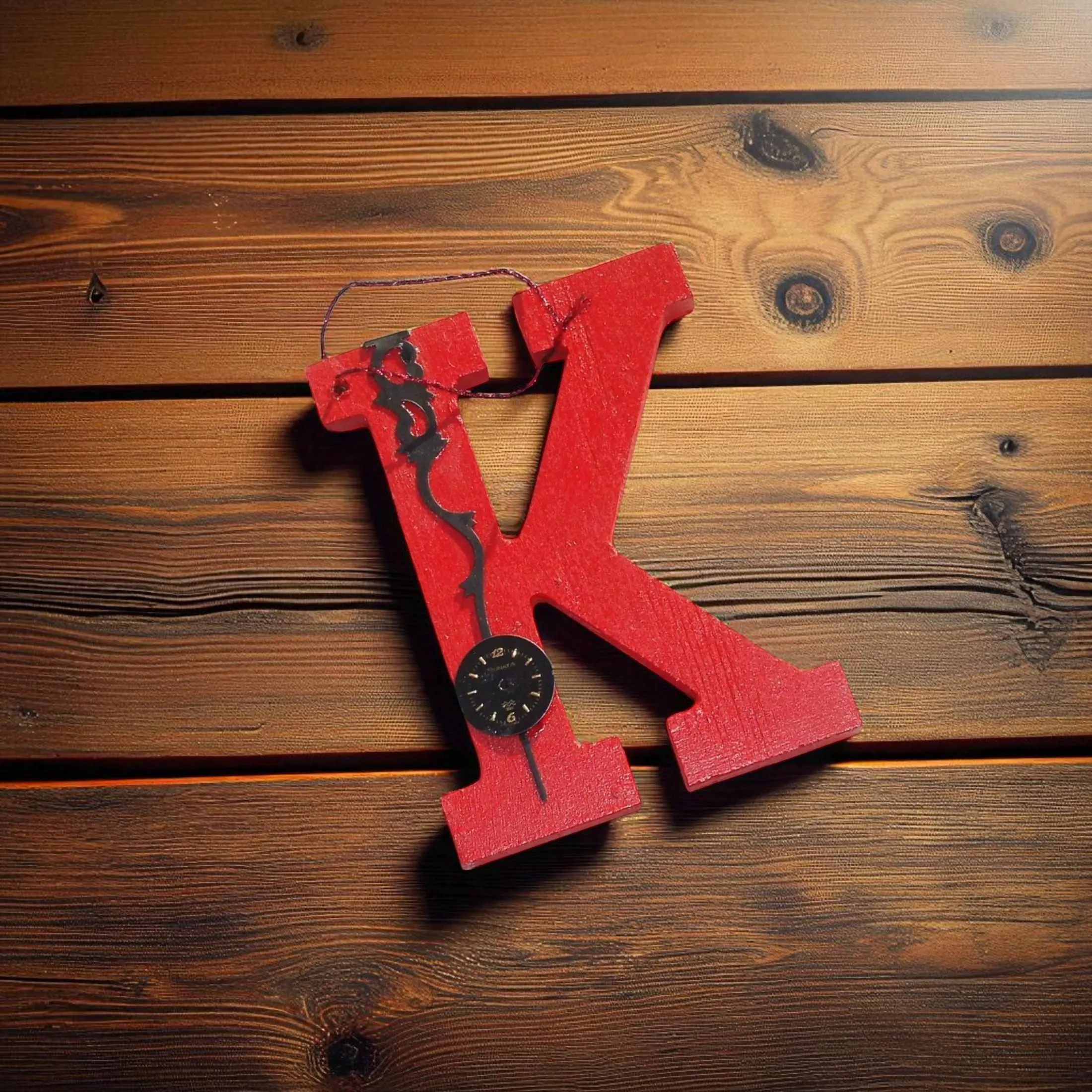 Handcrafted Wooden Letter Initial K Ornament 