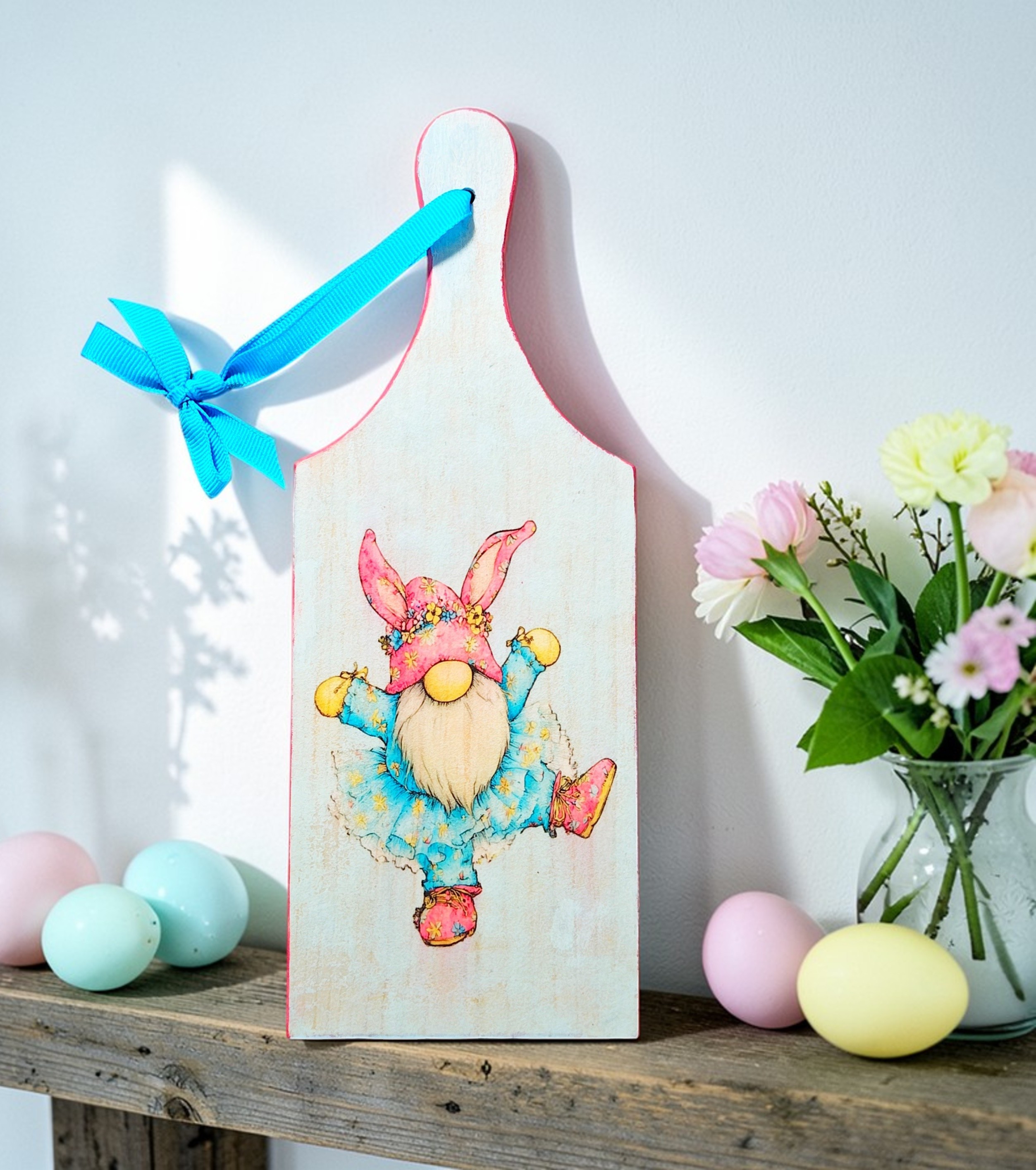Cute Wood Easter Garden Gnome Cutting Board Sign