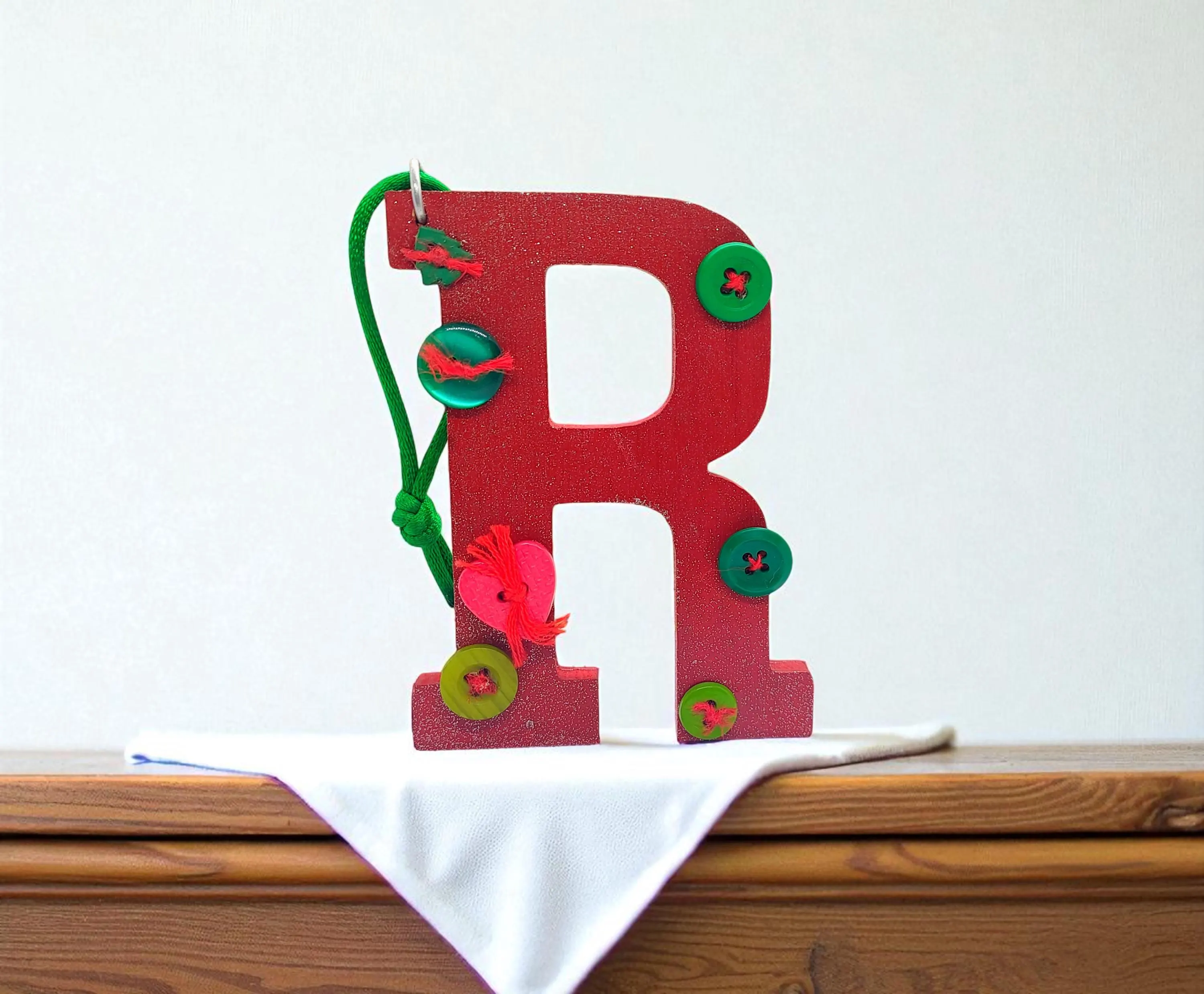 Handcrafted Wooden Letter Initial R Ornament 