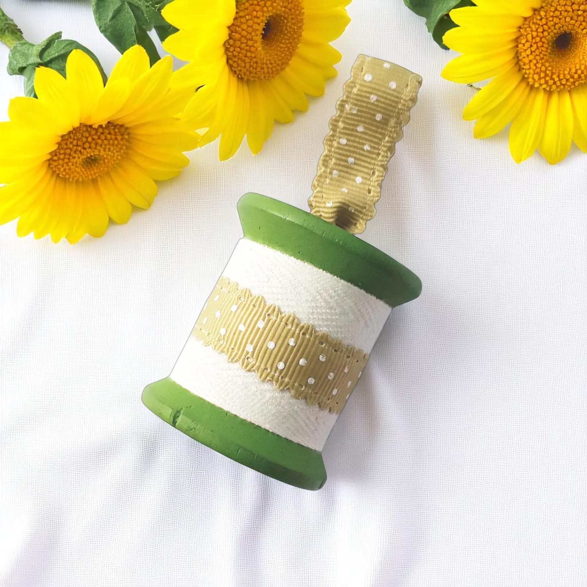 Festive Green Wooden Spool Christmas Ornament 