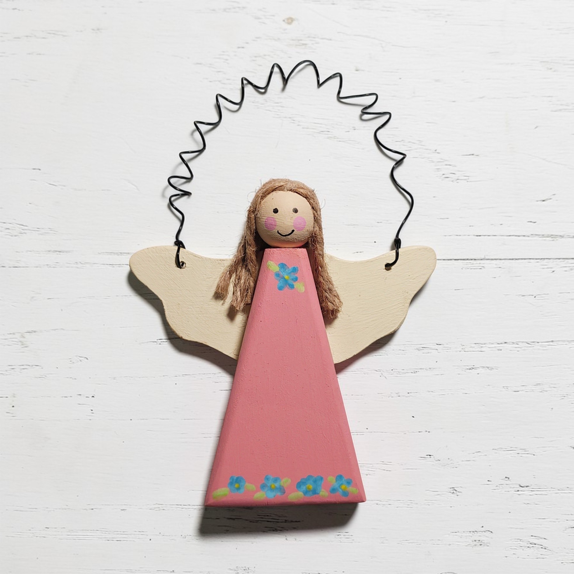 Wooden Spring Floral Angel Ornament