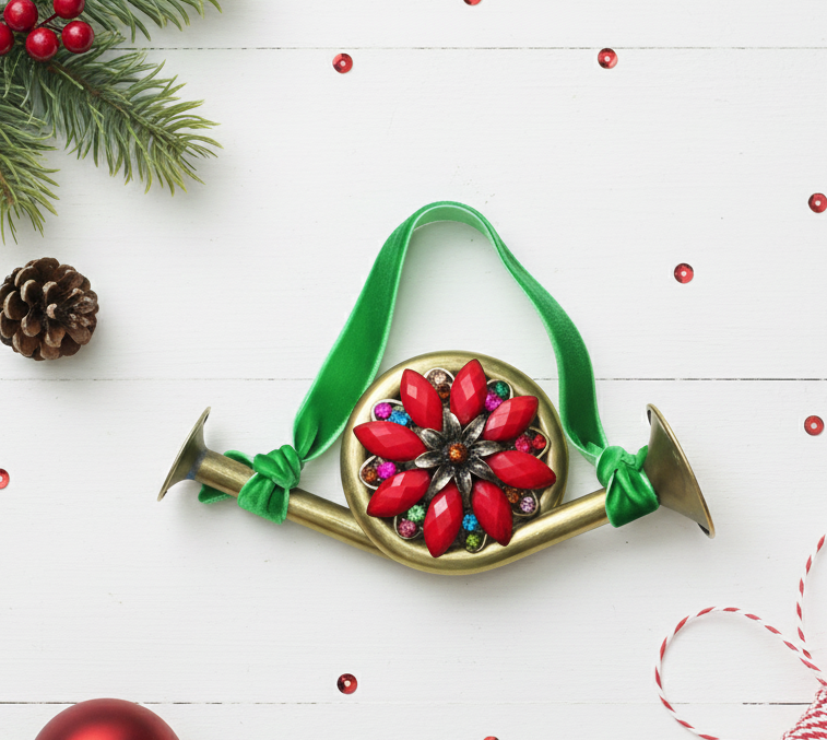 Upcycled Mini Trumpet Christmas Ornament 