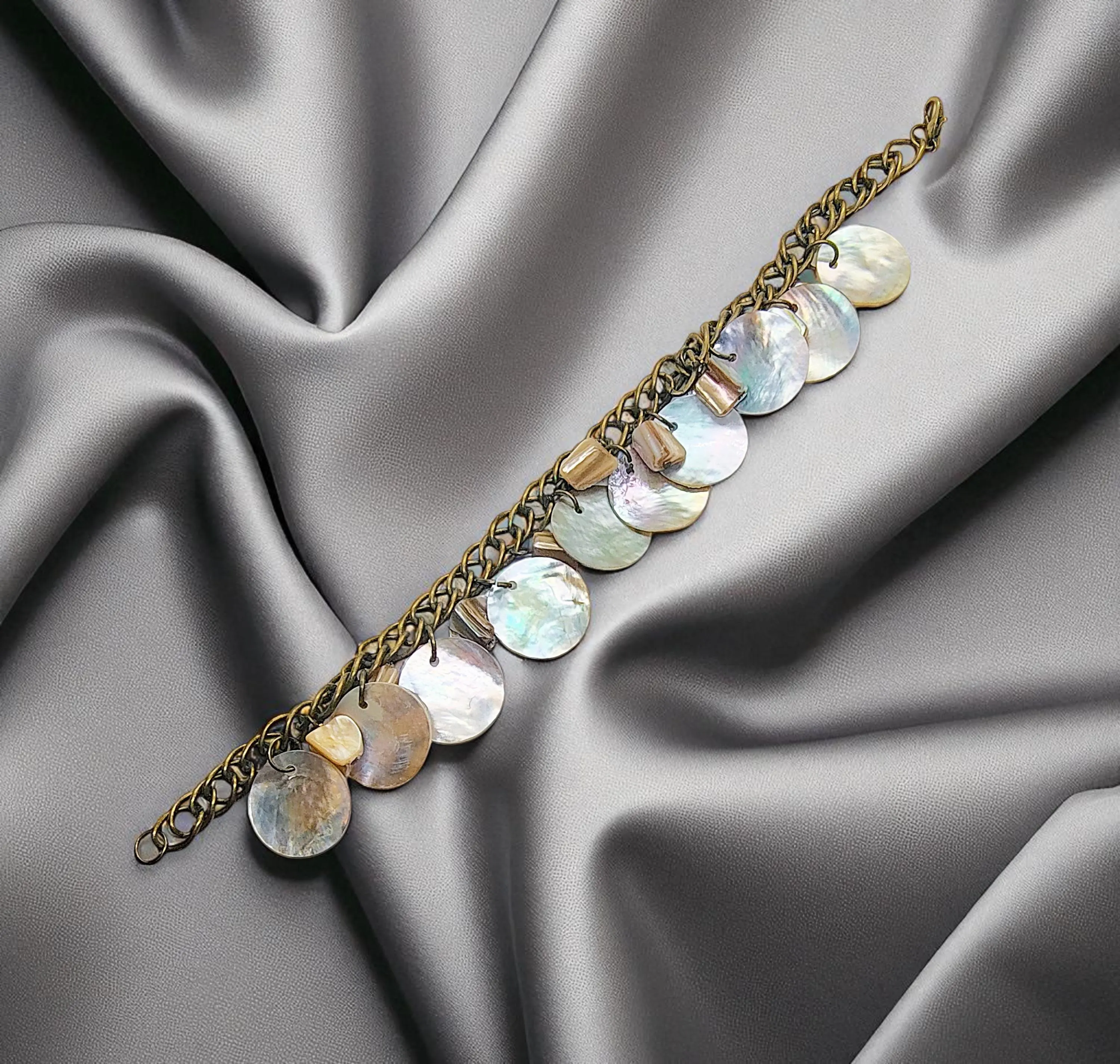 Bronze Mother of Pearl & Shell Charm Bracelet 