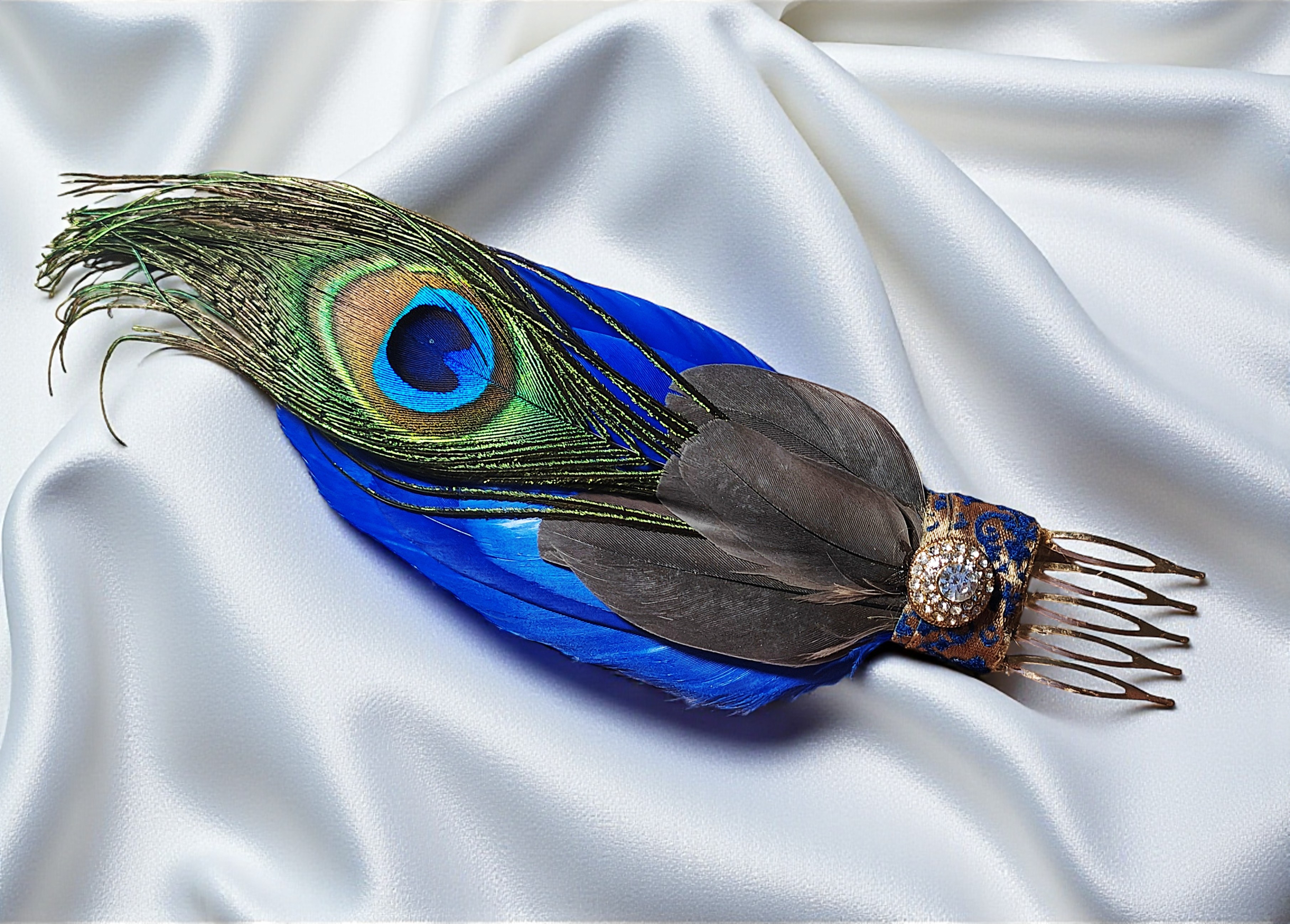 Rhinestone Feather Hair Comb