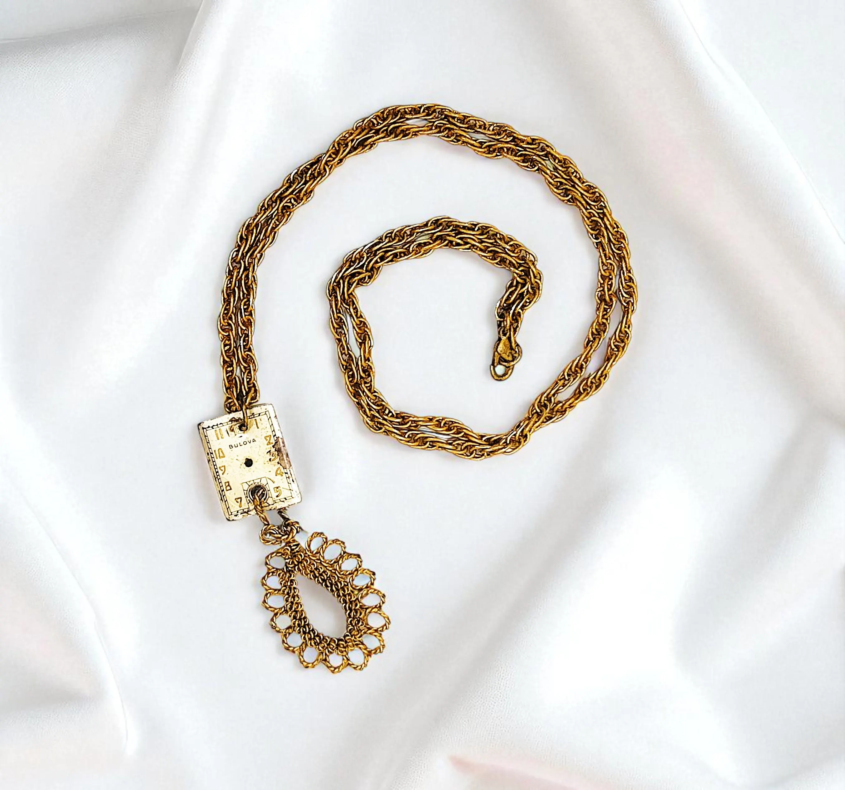 Upcycled Golden Watch Face Steampunk Pendant on Chain